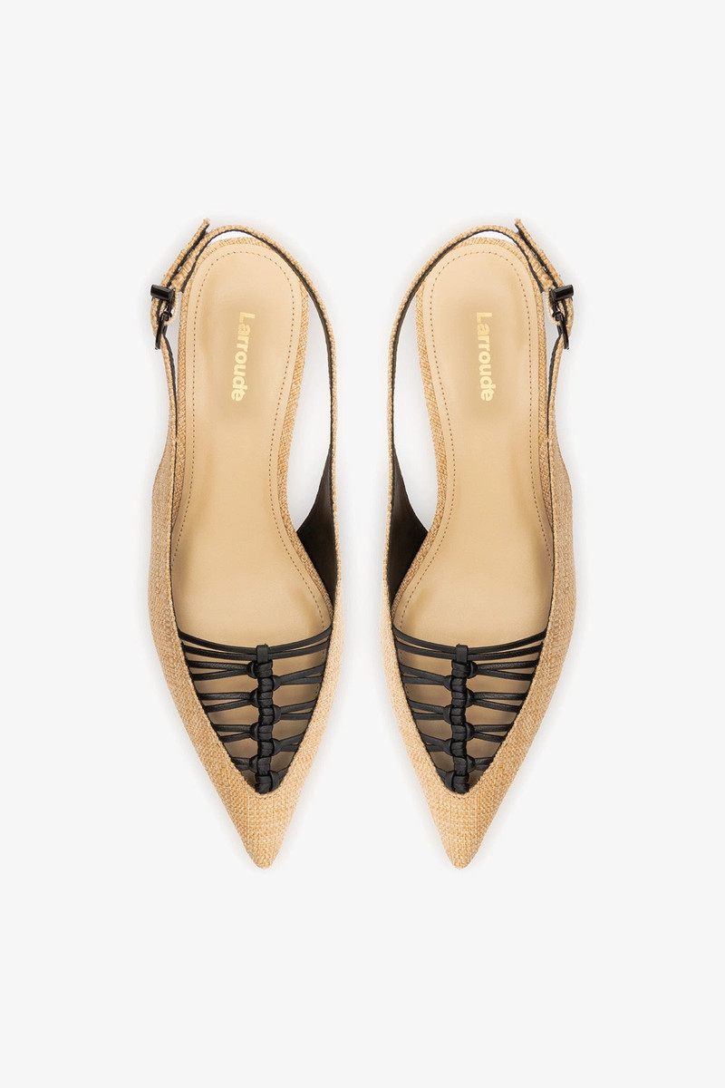 Nara Pump In Beige Raffia and Black Leather 6
