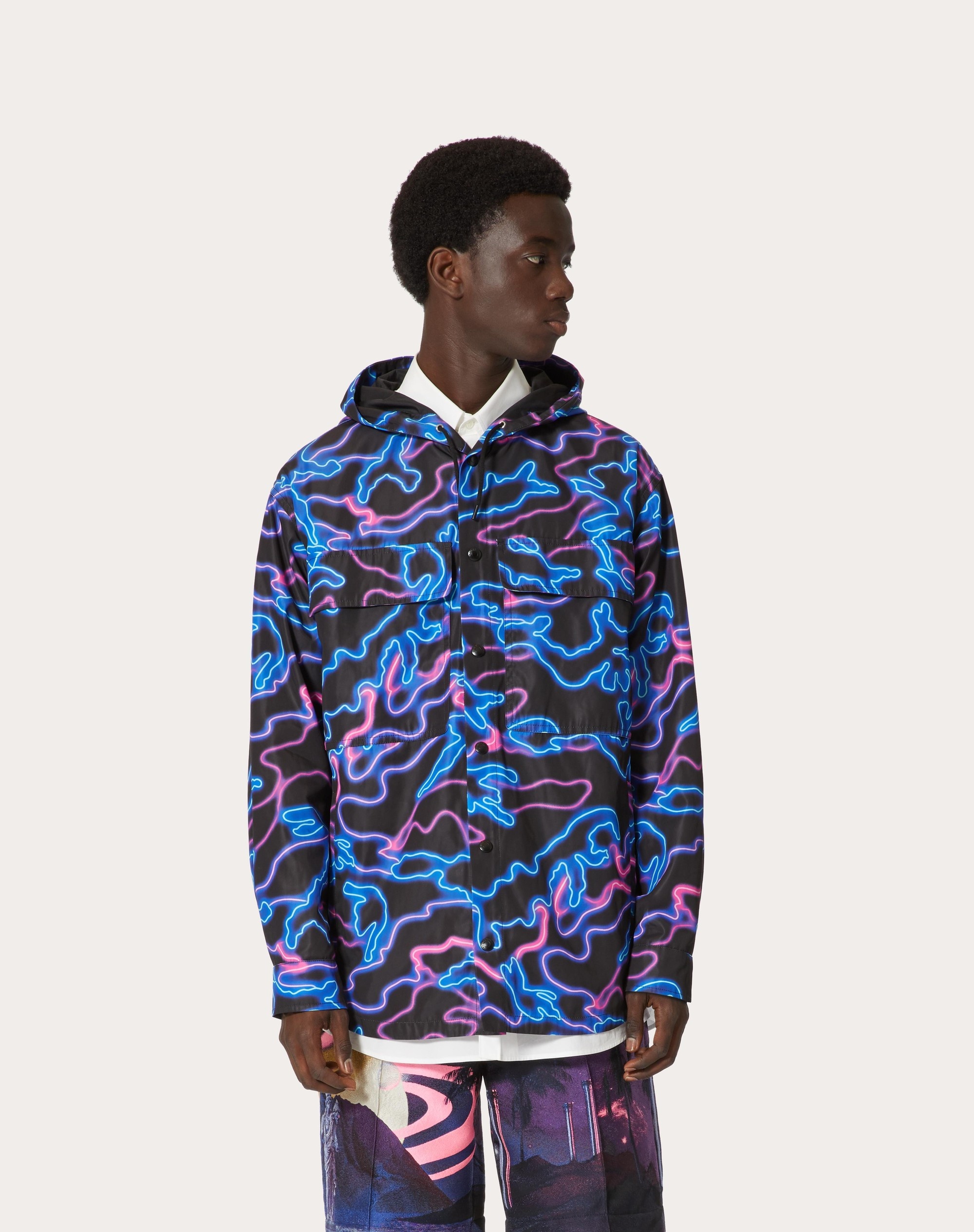 HOODED SHIRT JACKET WITH NEON CAMOU PRINT - 3