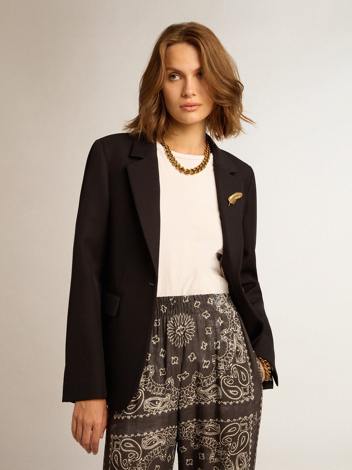 Women’s single-breasted blazer in dark blue wool gabardine - 5