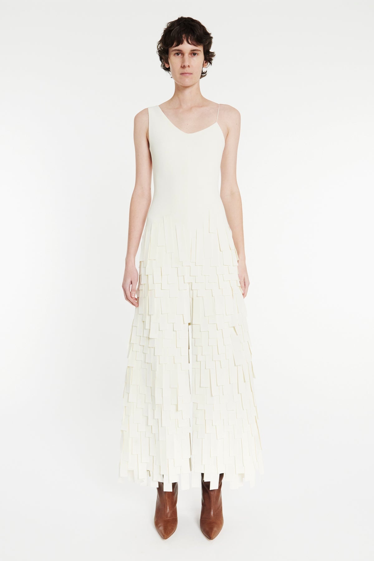 MULTI RECTANGLE MAXI DRESS WITH FRONT AND BACK SLITS IVORY - 8