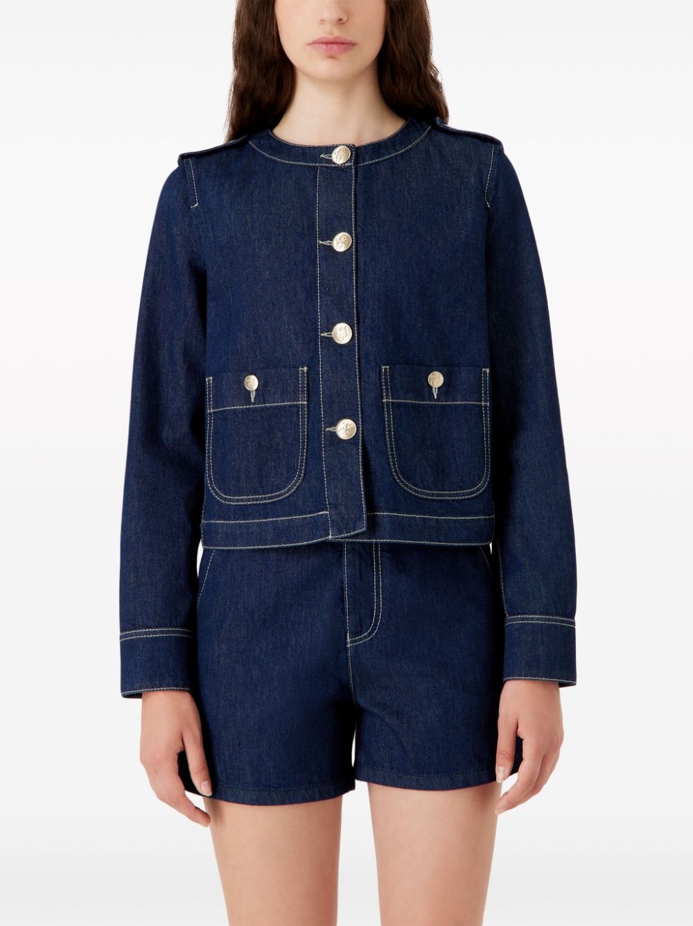 round-neck denim jacket - 2
