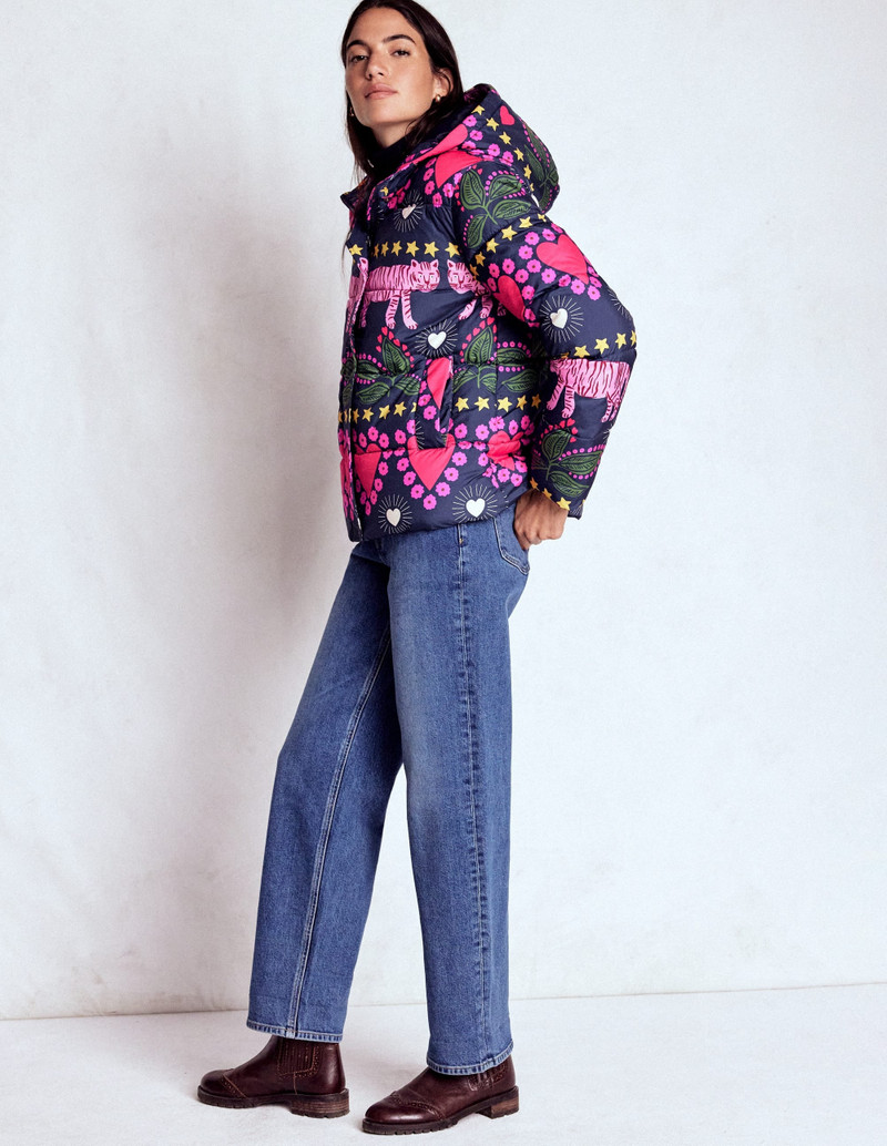 Padded Puffer Coat-French Navy, Embellished Tiger 6
