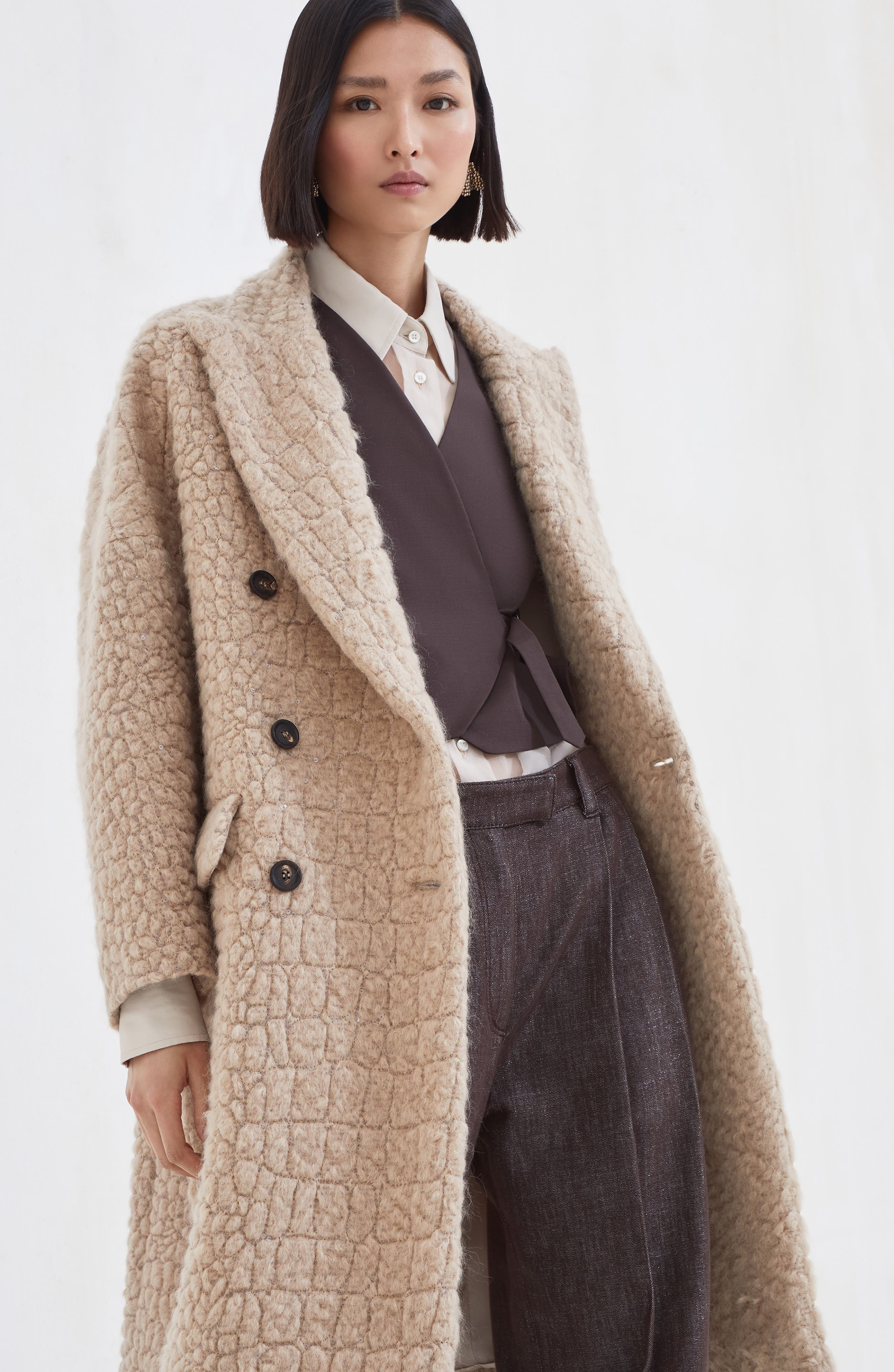Brunello Cucinelli Coat with dazzling croc motif in Camel at Nordstrom - 5