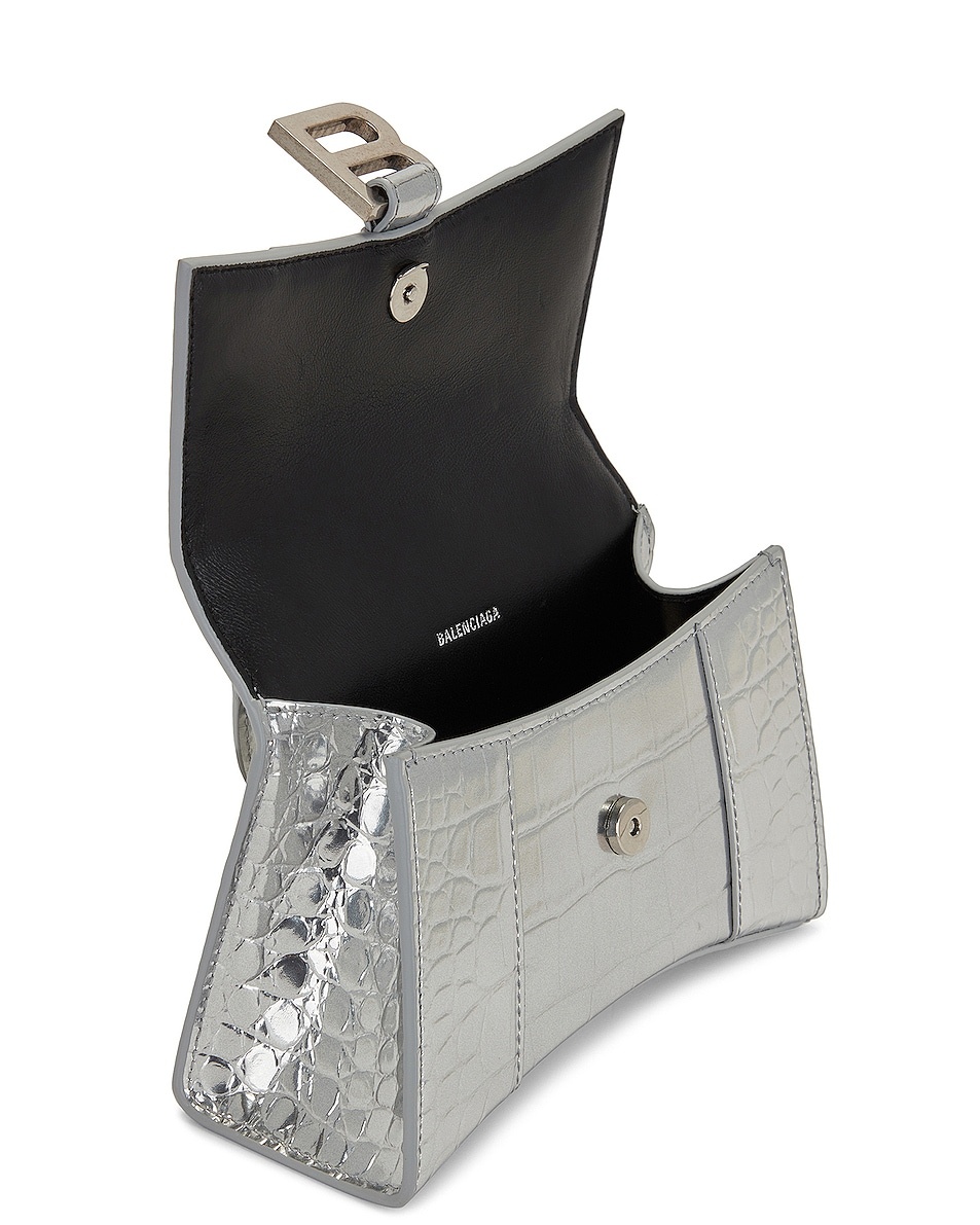 Women's Hourglass Xs Handbag Crocodile Embossed in Silver