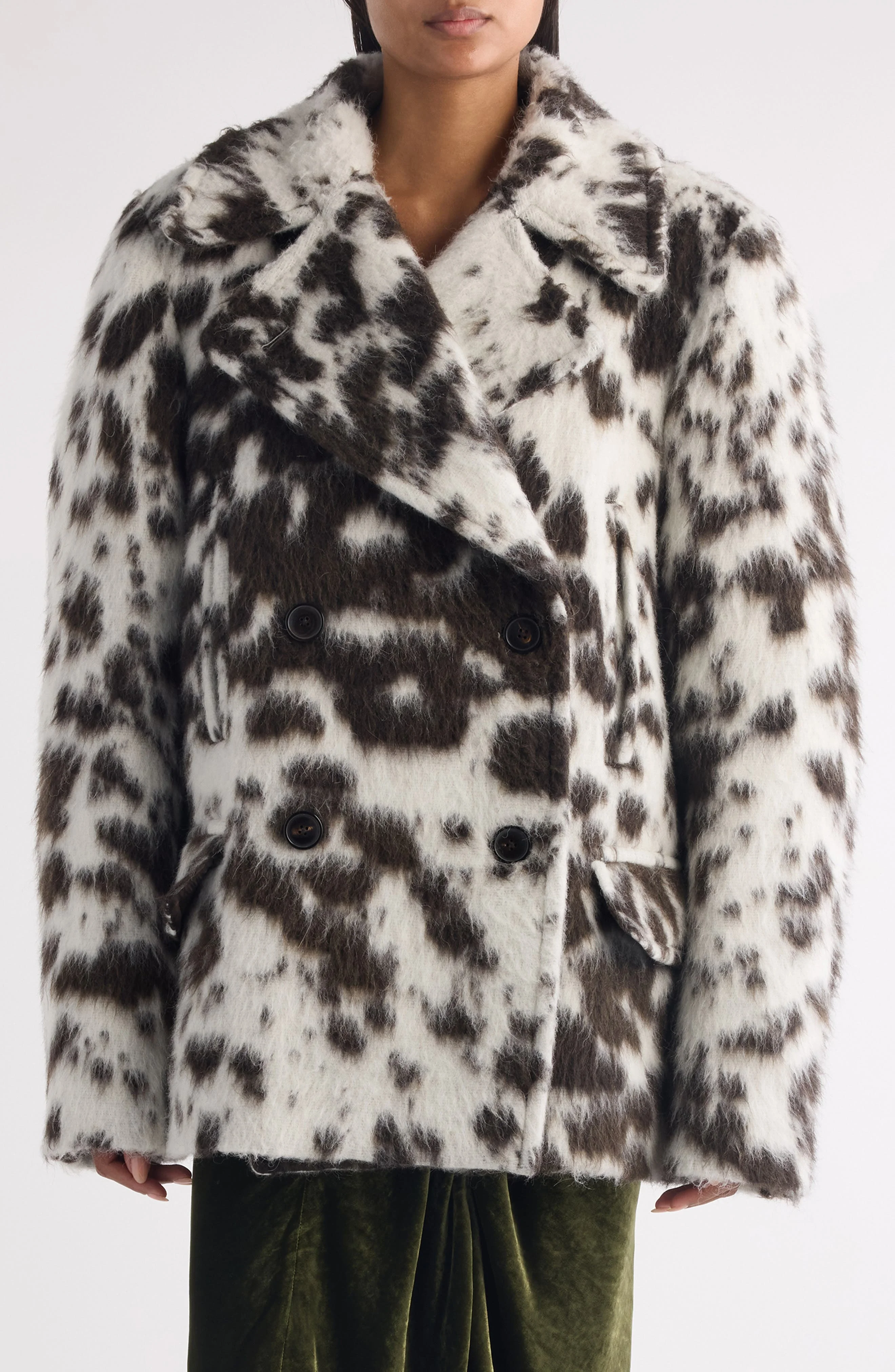 Dries Van Noten Vafel Cow Print Faux Fur Jacket in Brown at Nordstrom - 1