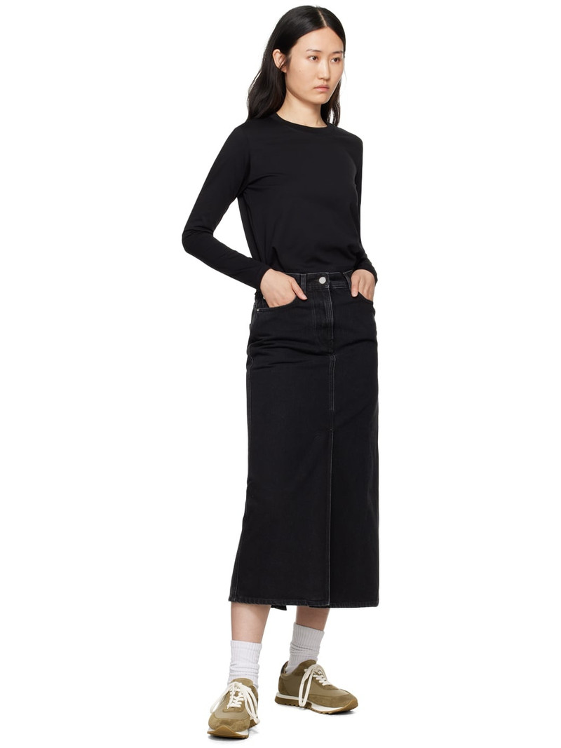 Loulou de Saison Black Rona Denim Midi Skirt outlook