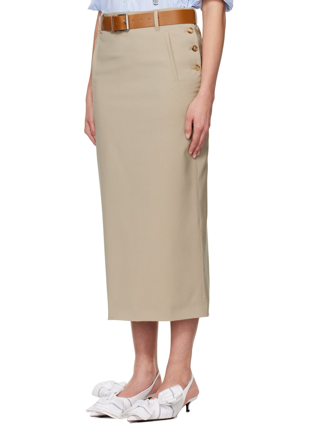 Beige Tailored Twist Midi Skirt - 4
