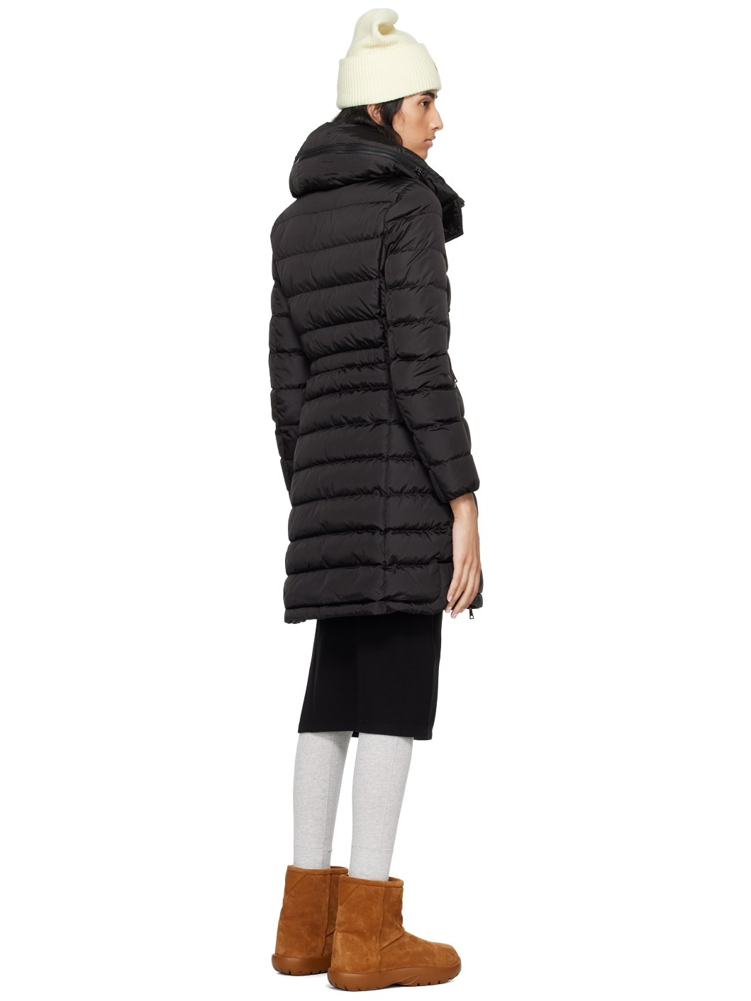Black Flammette Down Coat - 3