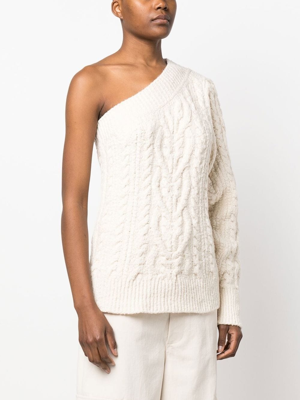 one-shoulder cable-knit jumper - 3