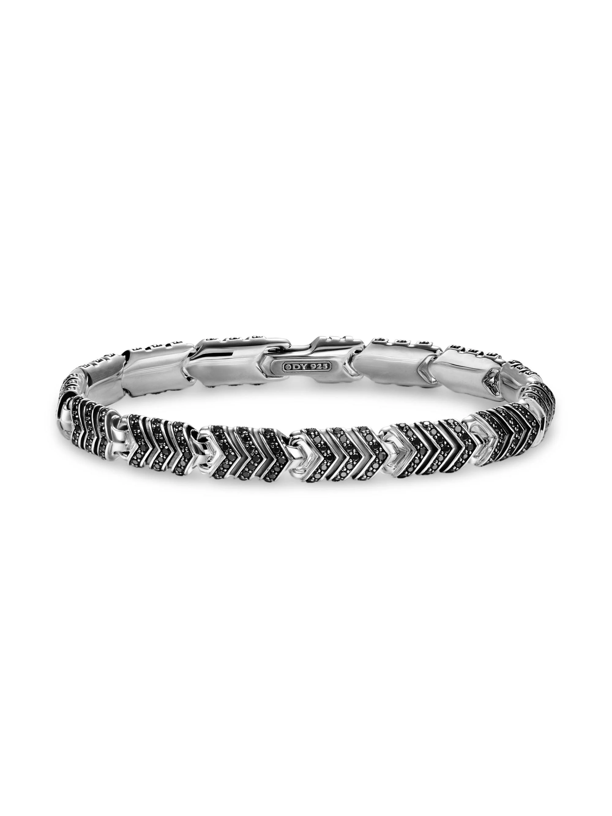 Men's Chevron Link Bracelet in Sterling Silver, 7.6MM - Black Diamond - 1