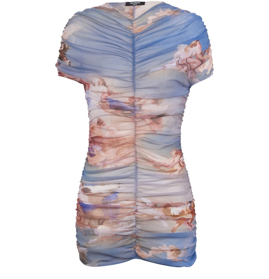 Sky printed gathered tulle dress - 1