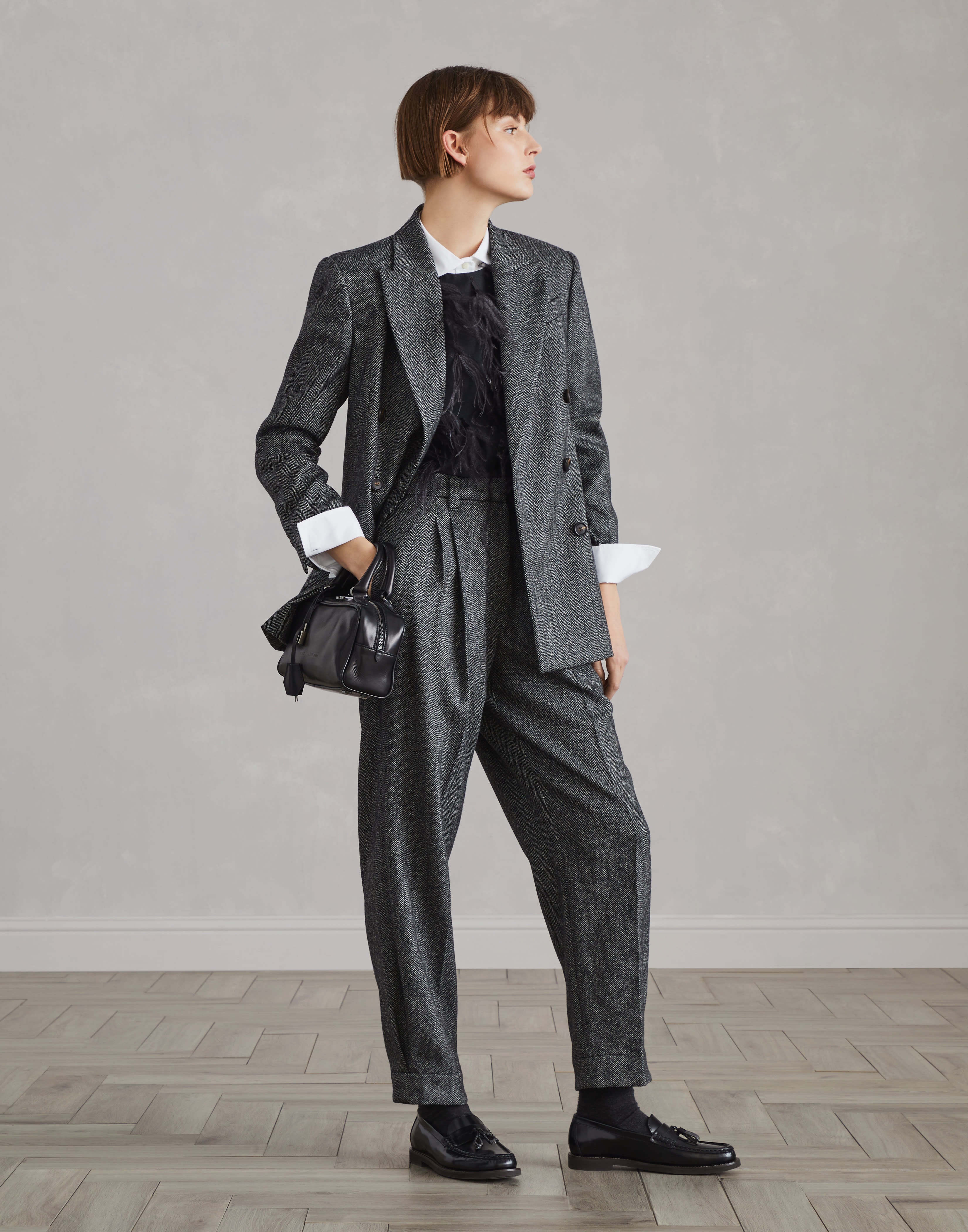 ジャケット Brunello Cucinelli Brushed techno wool chevron blazer Brown Chevron deconstructed blazer for Man in Brown | Brunello