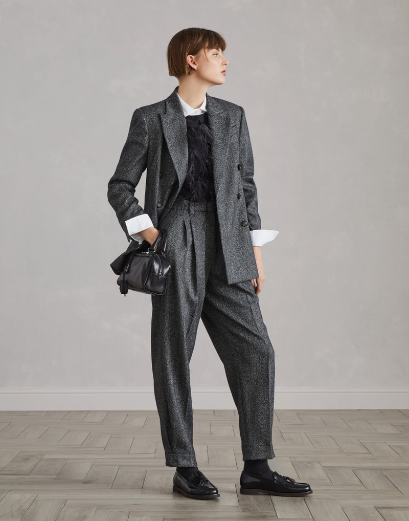 Brushed techno wool chevron blazer with monili 5