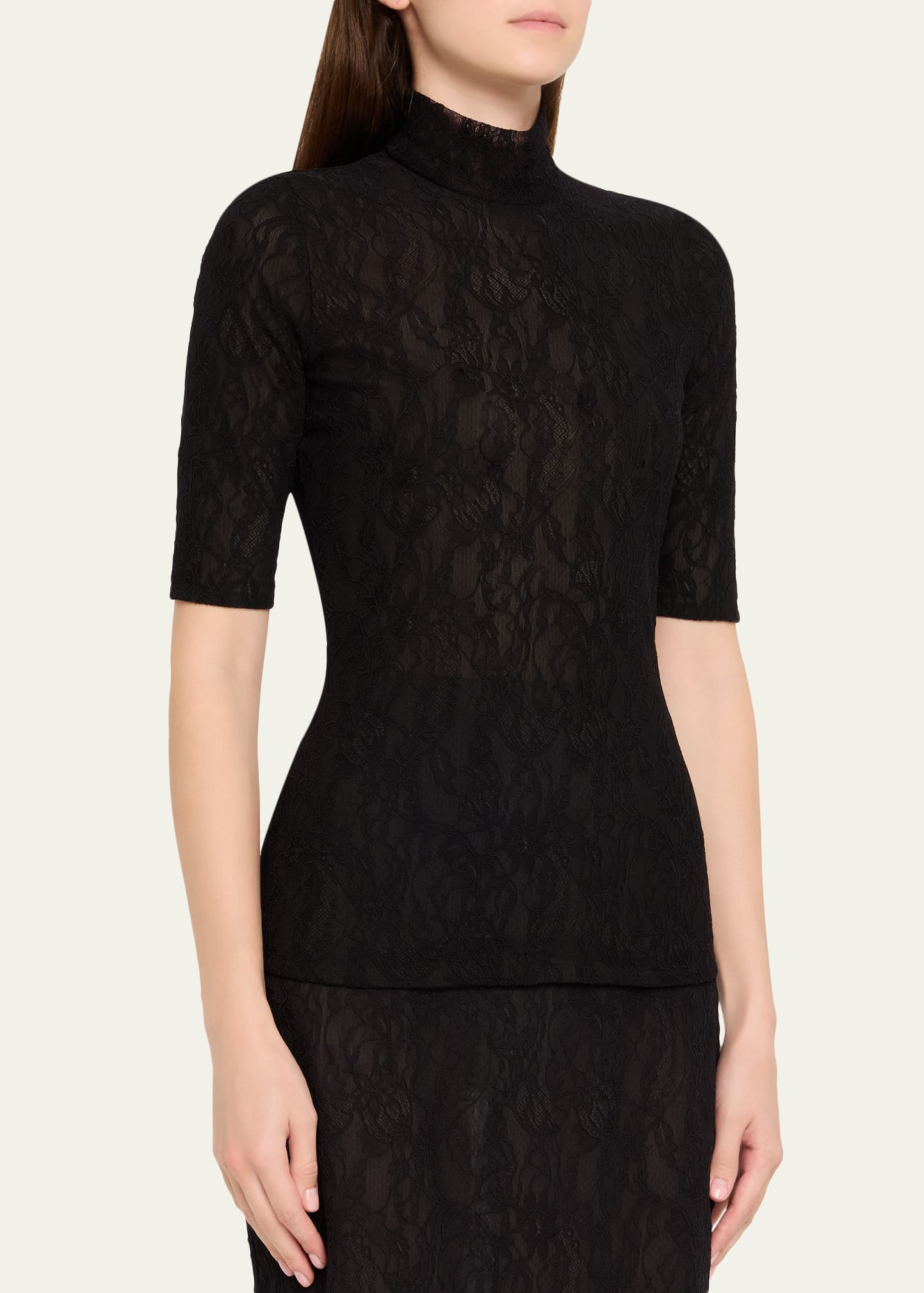 Mock-Neck Stretch Lace Short-Sleeve Top - 4