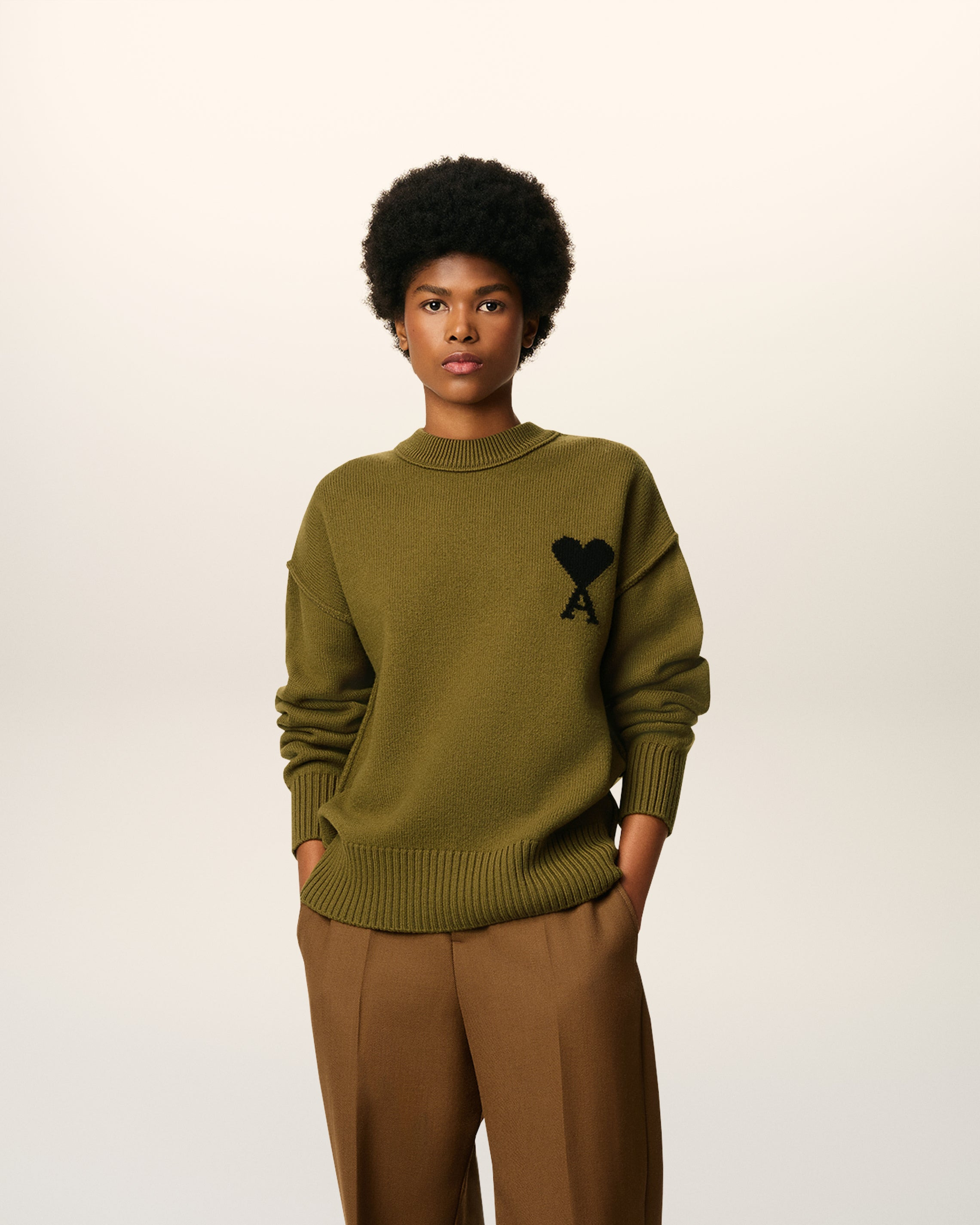 GREEN WOOL AMI DE COEUR CREWNECK SWEATER - 6