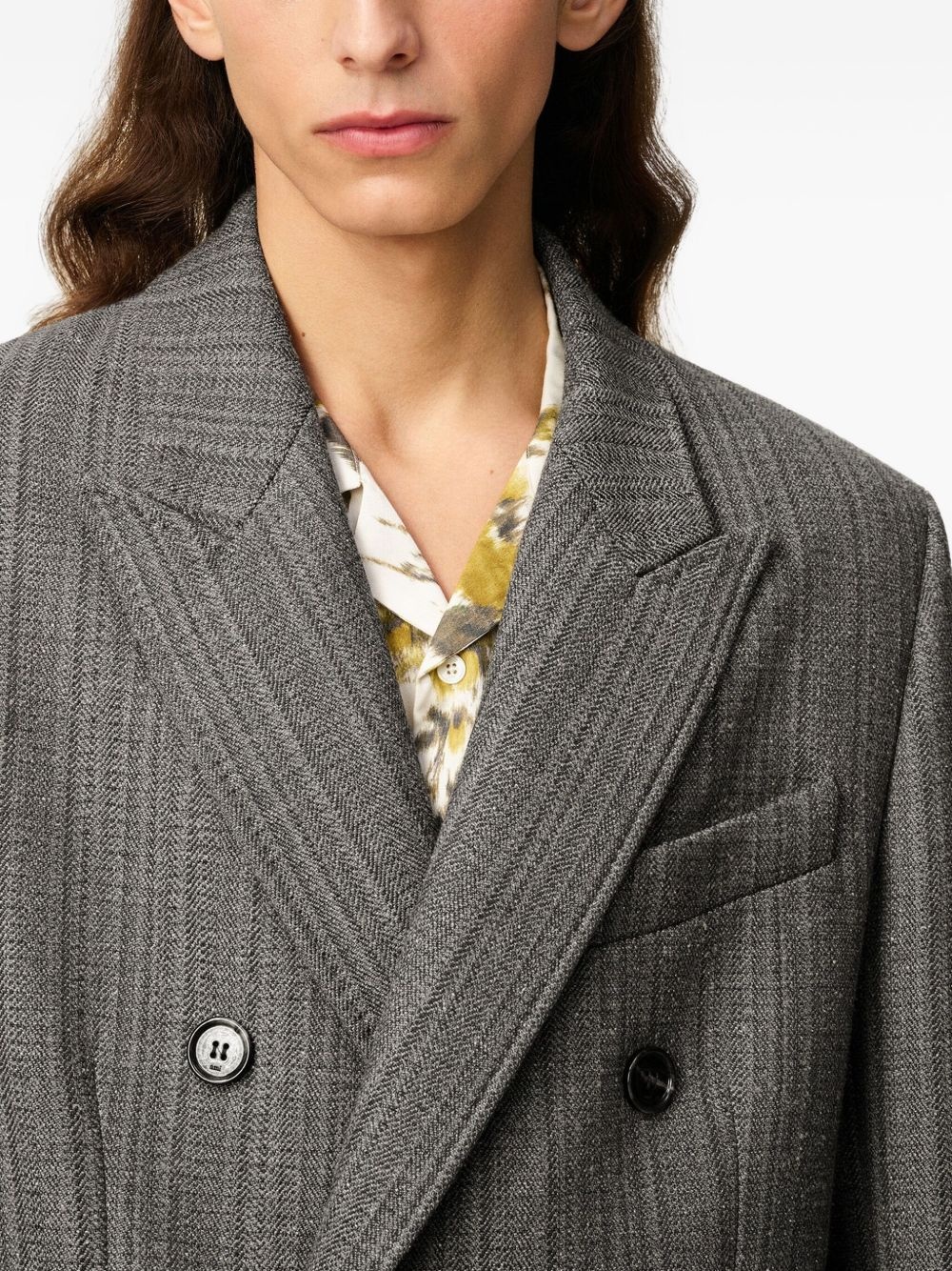 herringbone double-breasted coat - 6
