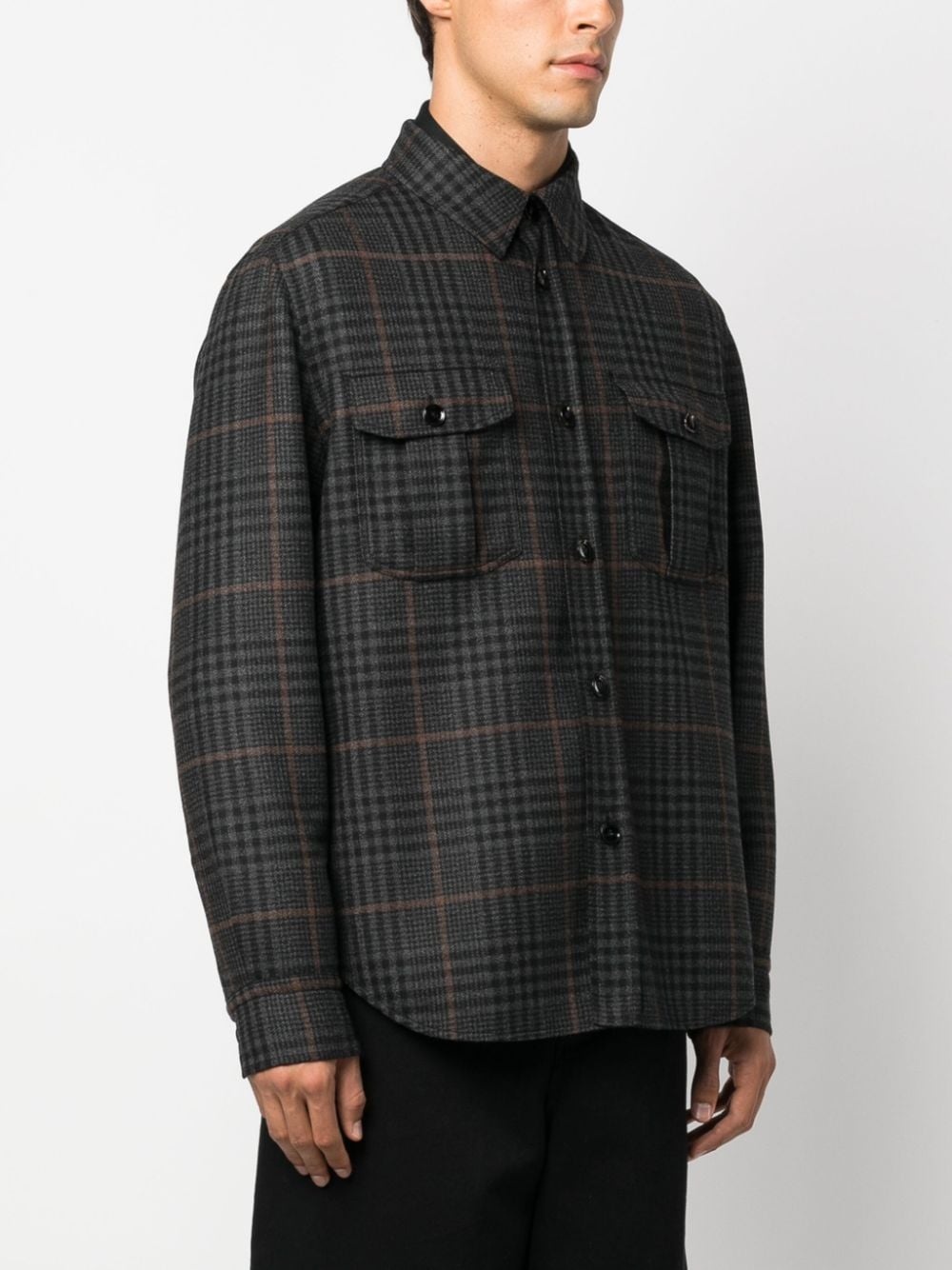 check-print knitted shirt jacket - 3