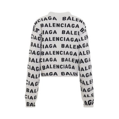 BALENCIAGA Allover Logo Horizontal Cropped Sweater in White outlook