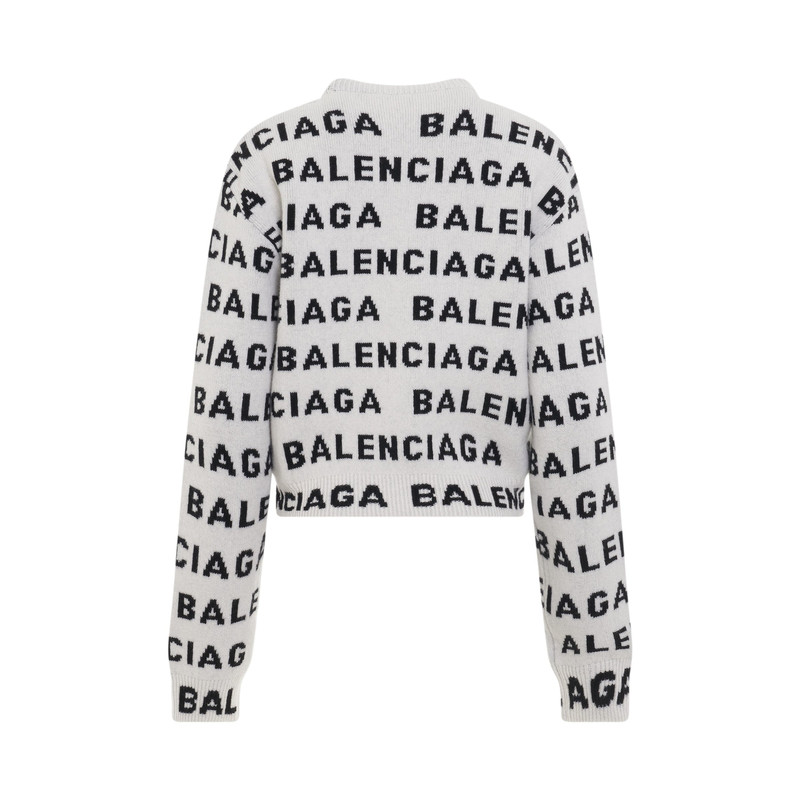 BALENCIAGA Allover Logo Horizontal Cropped Sweater in White outlook