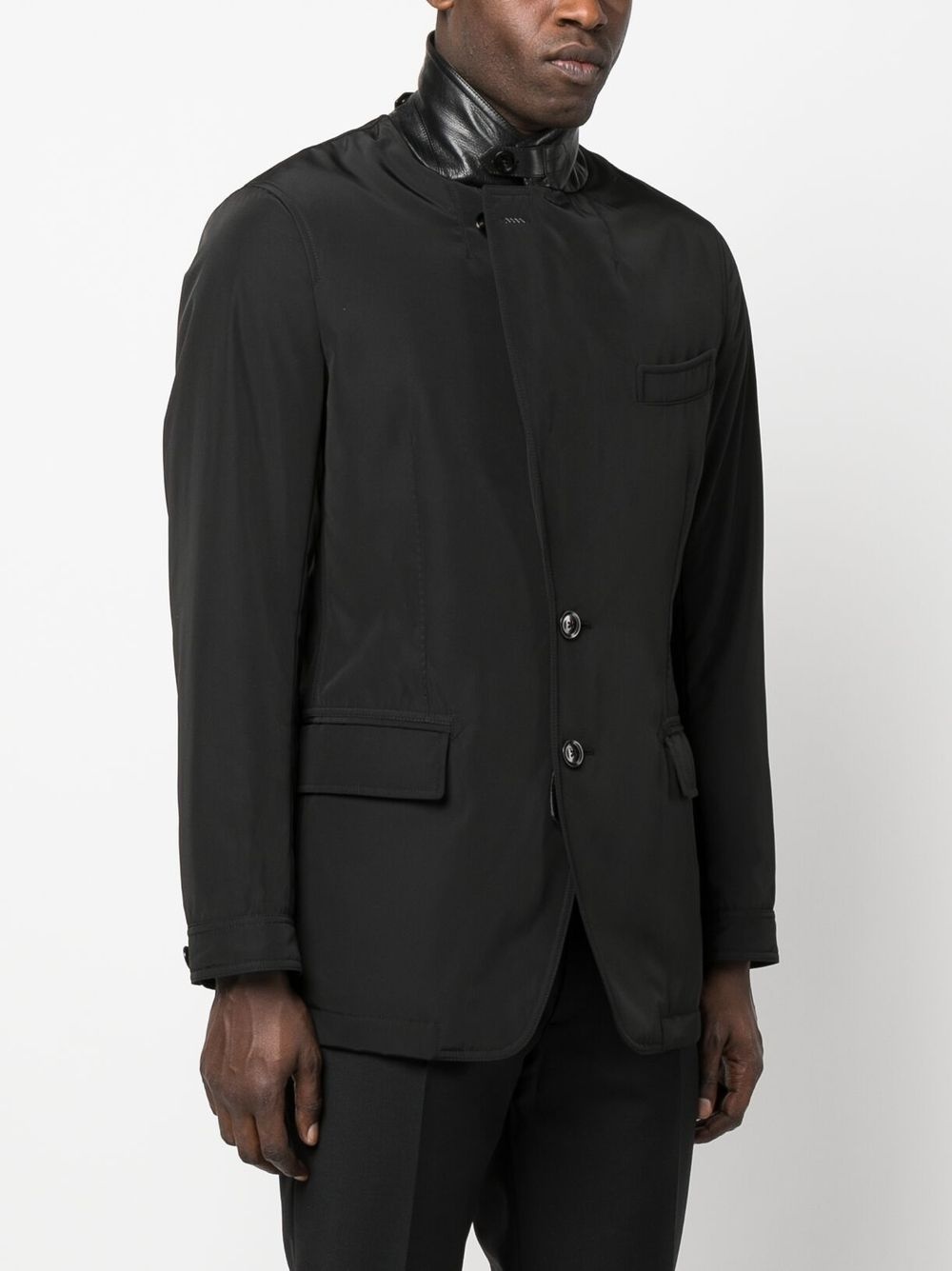 leather-trim single-breasted blazer - 3