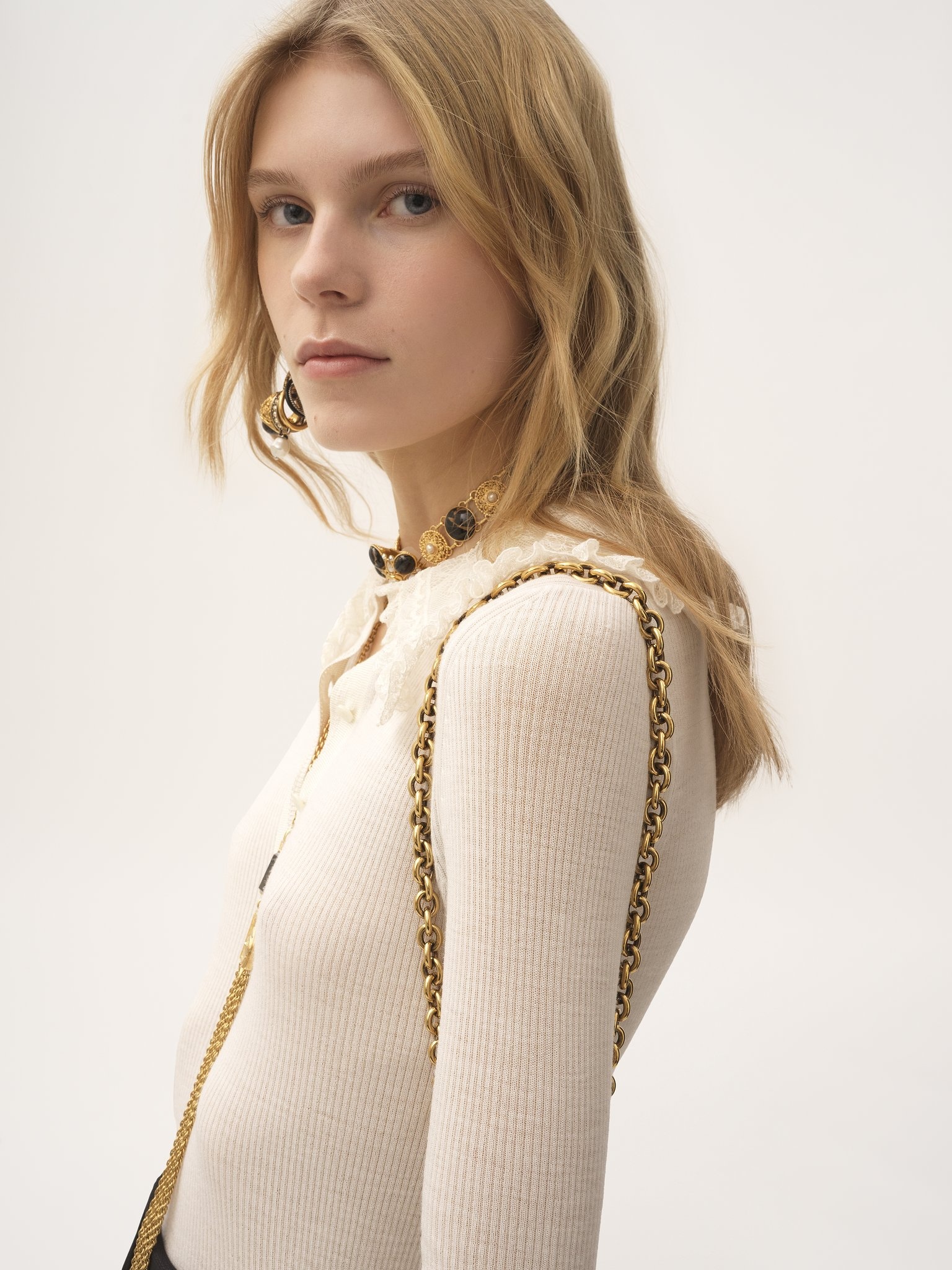 COLLARED HENLEY SHIRT IN SUPERFINE WOOL KNIT & LACE - 6