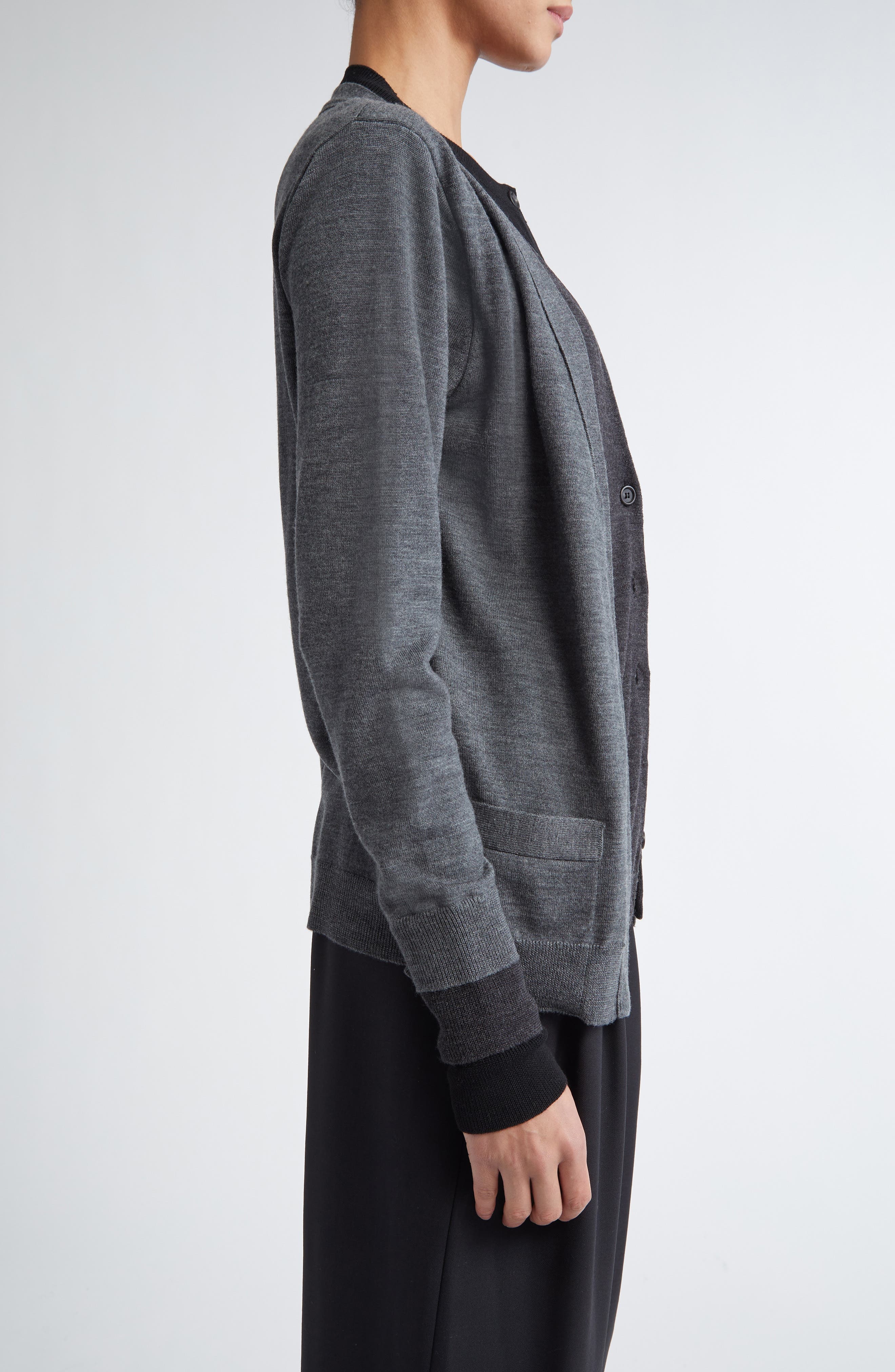 MONSE Trompe l'Oeil Triple Layer Cardigan in Black/Grey at Nordstrom - 4