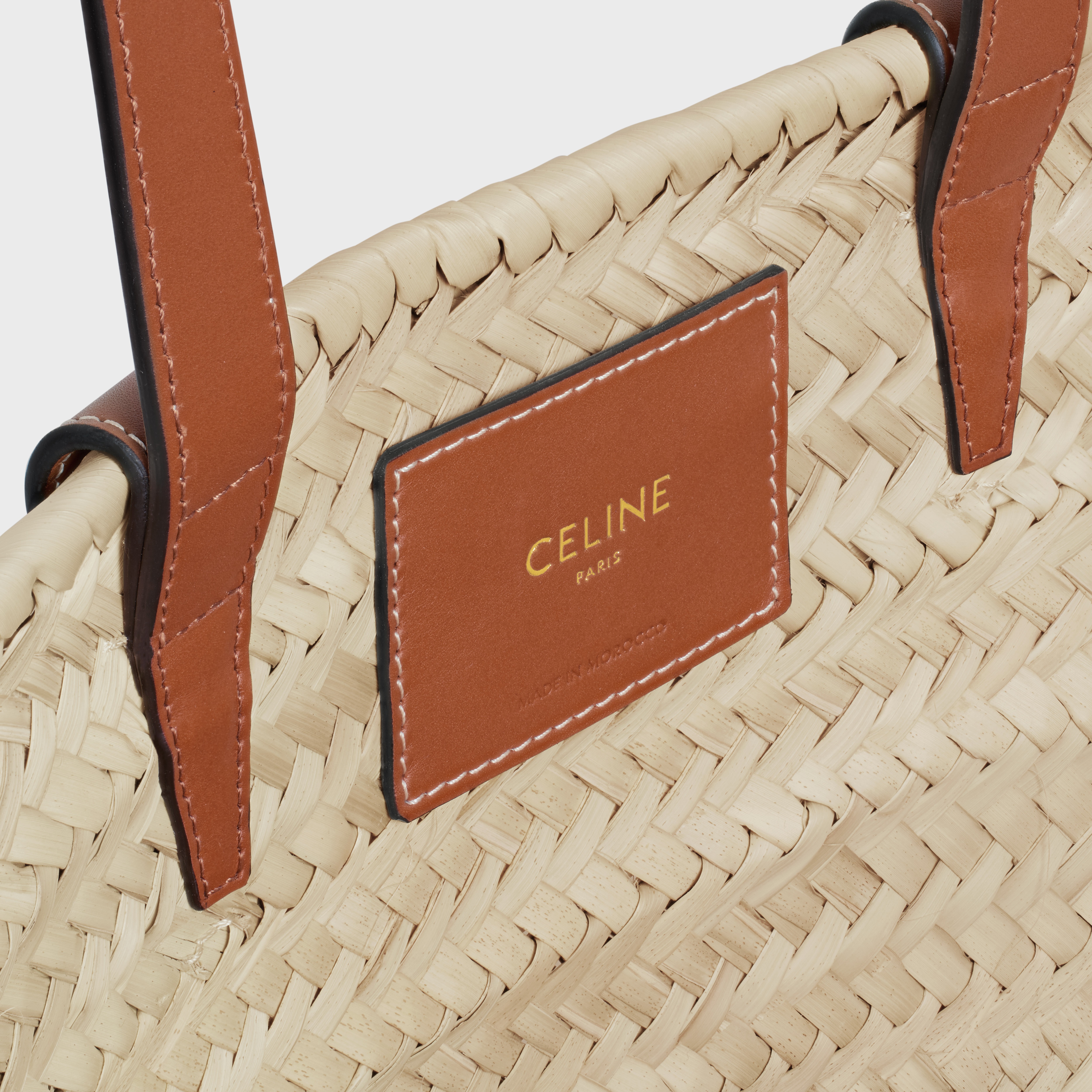 Medium Triomphe Celine Classic Panier in palm leaves and Calfskin - 5