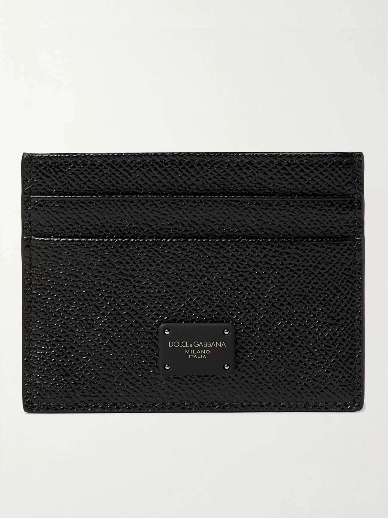 Logo-Appliquéd Pebble-Grain Leather Cardholder - 1