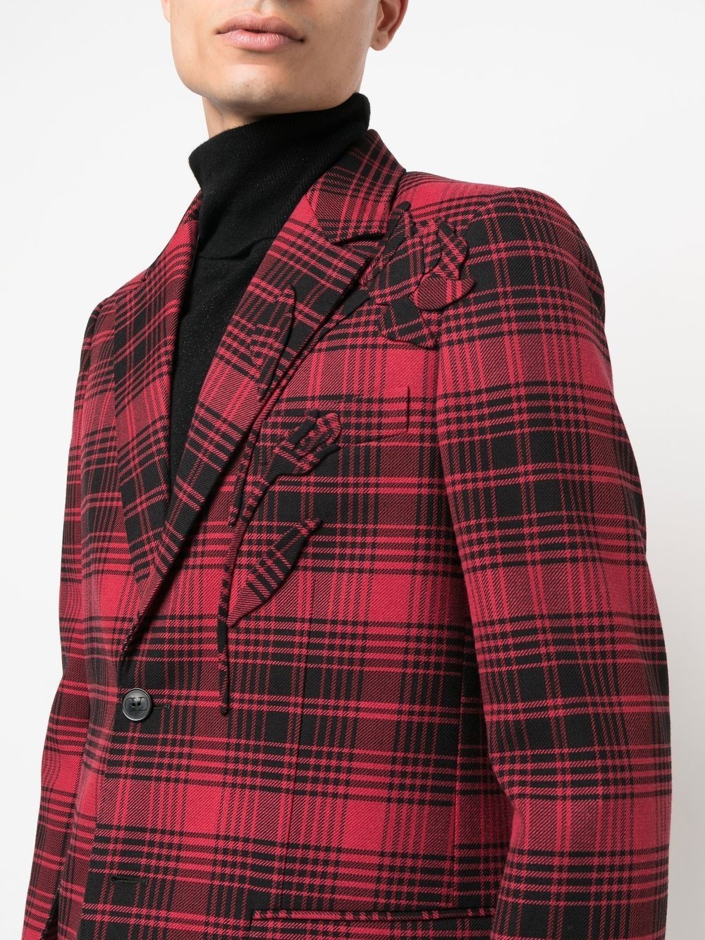 checked single-breasted blazer - 5