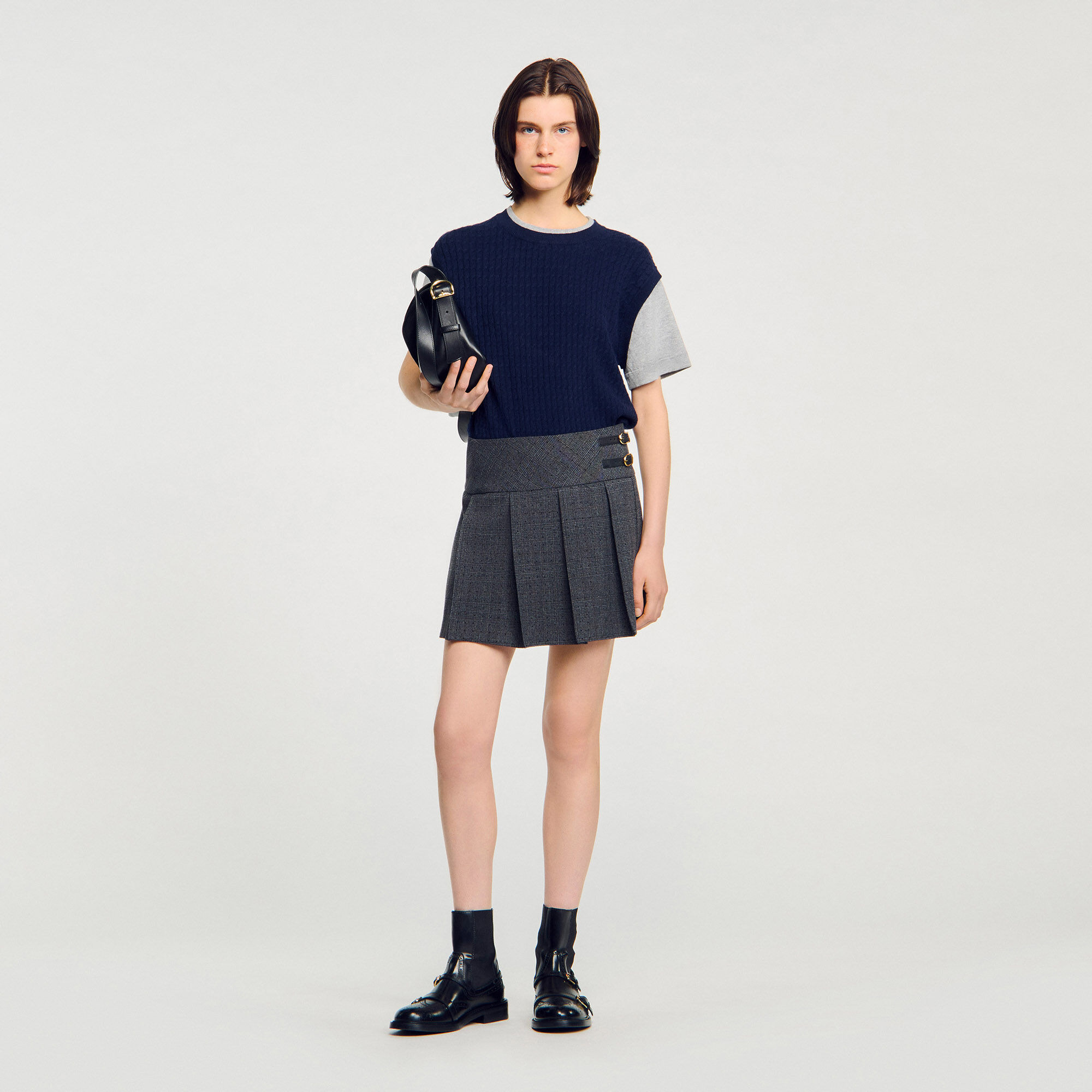 DUAL-MATERIAL KNIT SWEATER - 6