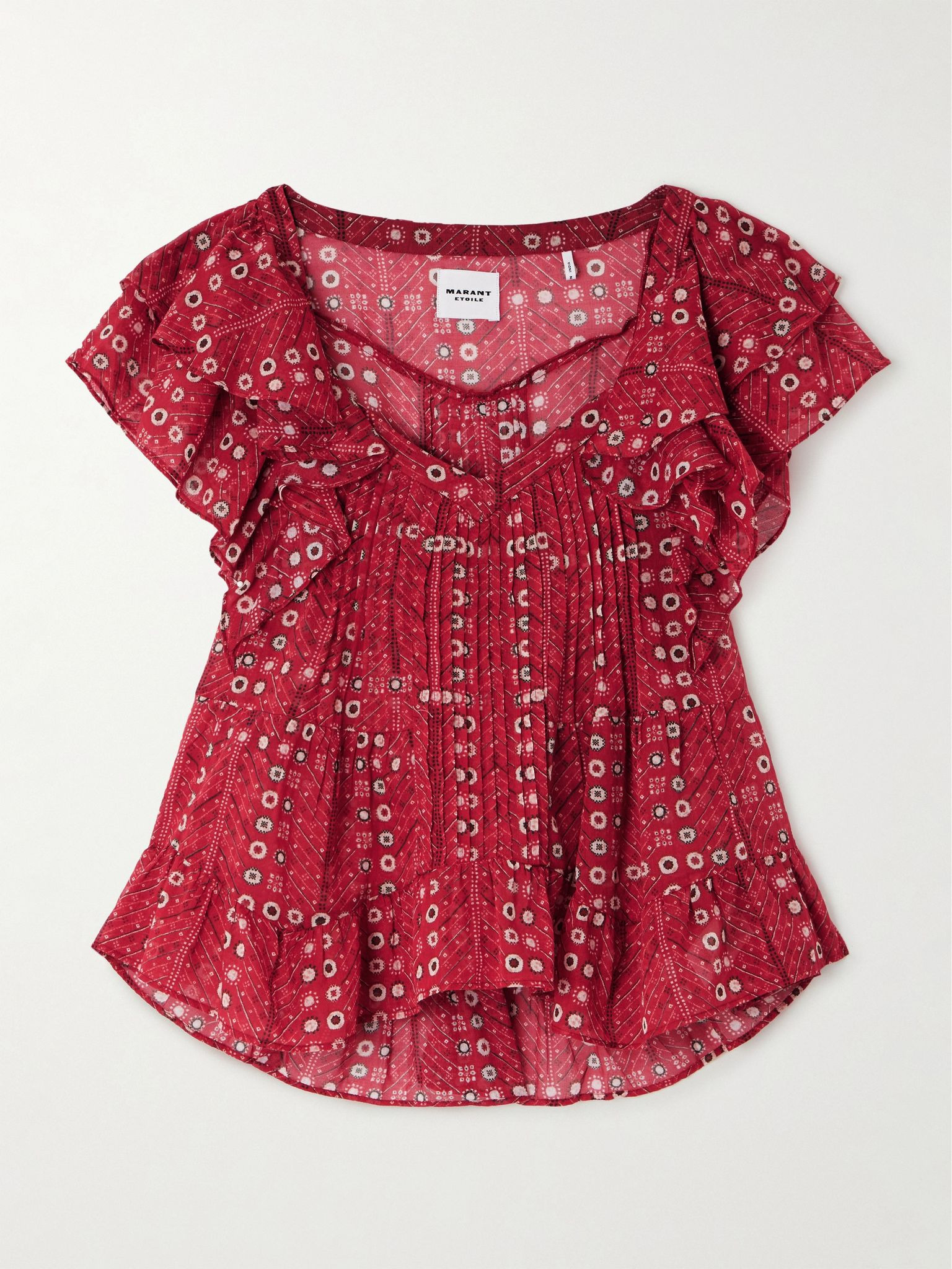 Ruffled printed organic cotton-voile blouse Red - 1