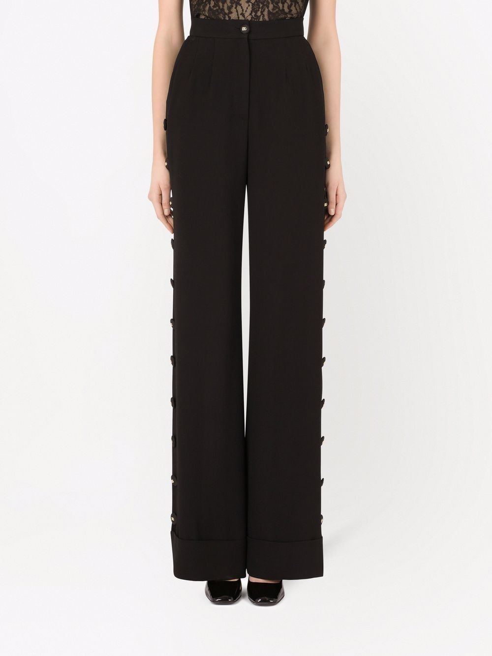 button-detail palazzo pants - 3