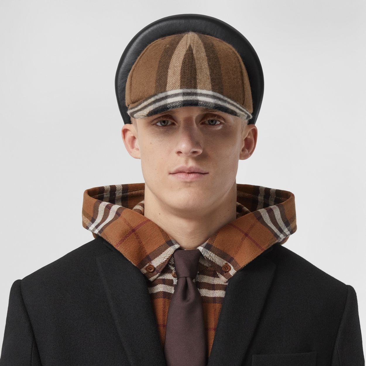 Leather Hairband Check Reconstructed Cap - 2