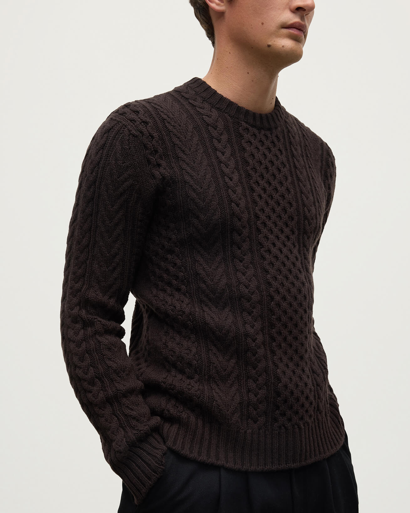 Aran Cable Brown Cashmere Jumper - 5