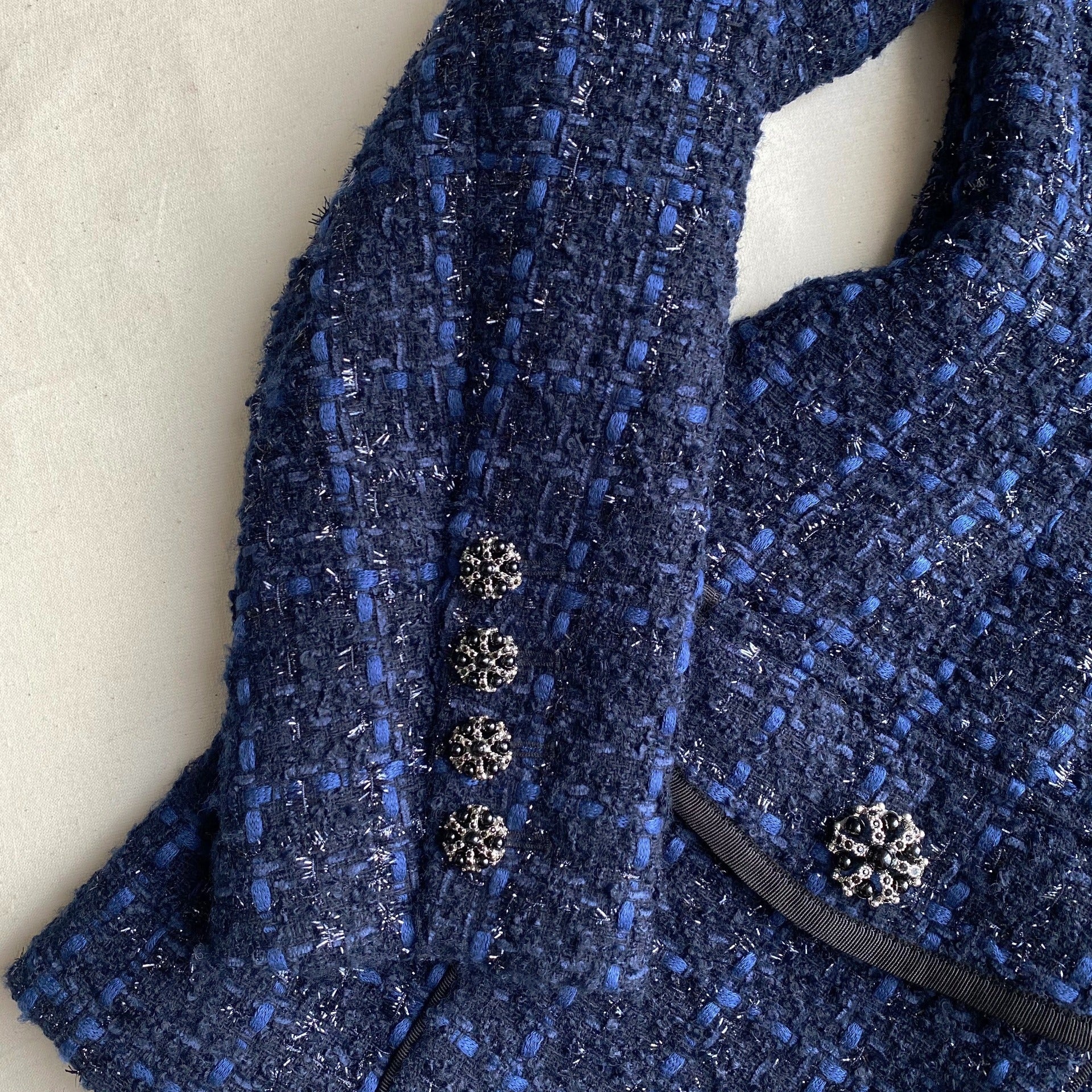 Navy Metallic Bouclé Jacket - 4