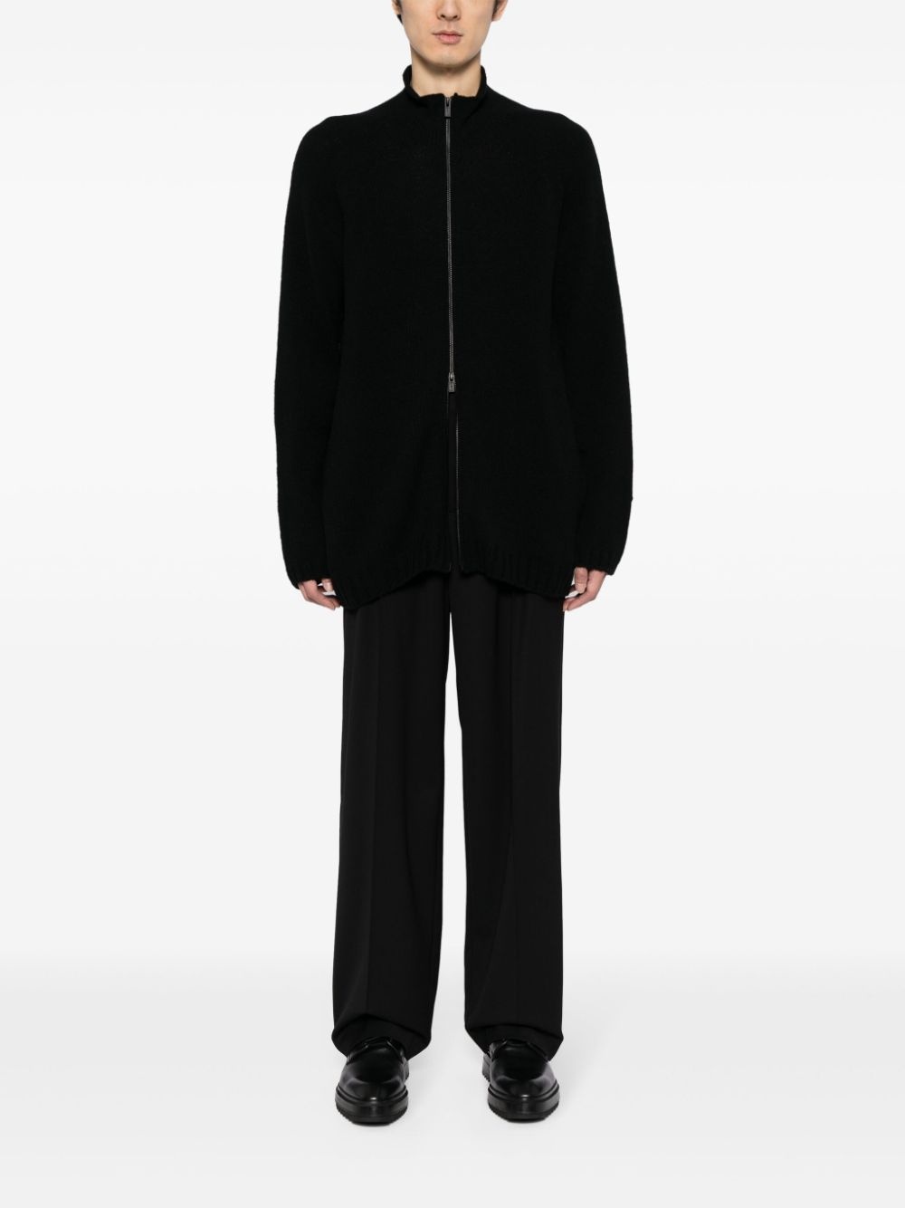 funnel-neck wool-blend cardigan - 2