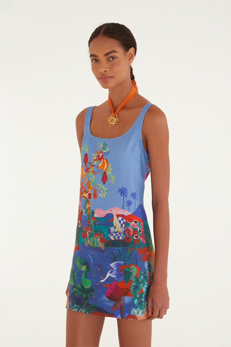 Multicolor Dream Landscape Euroflax Premium Linen Mini Dress 4