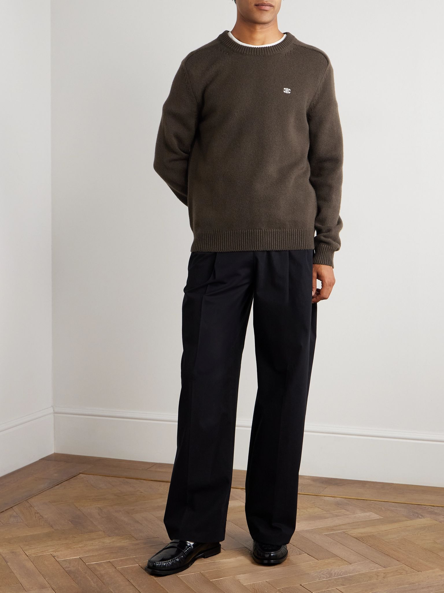 Logo-Embroidered Wool and Cashmere-Blend Sweater Brown - 2
