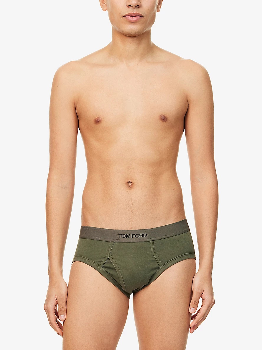 Logo-Waistband Classic-Fit Stretch-Cotton Briefs - 1