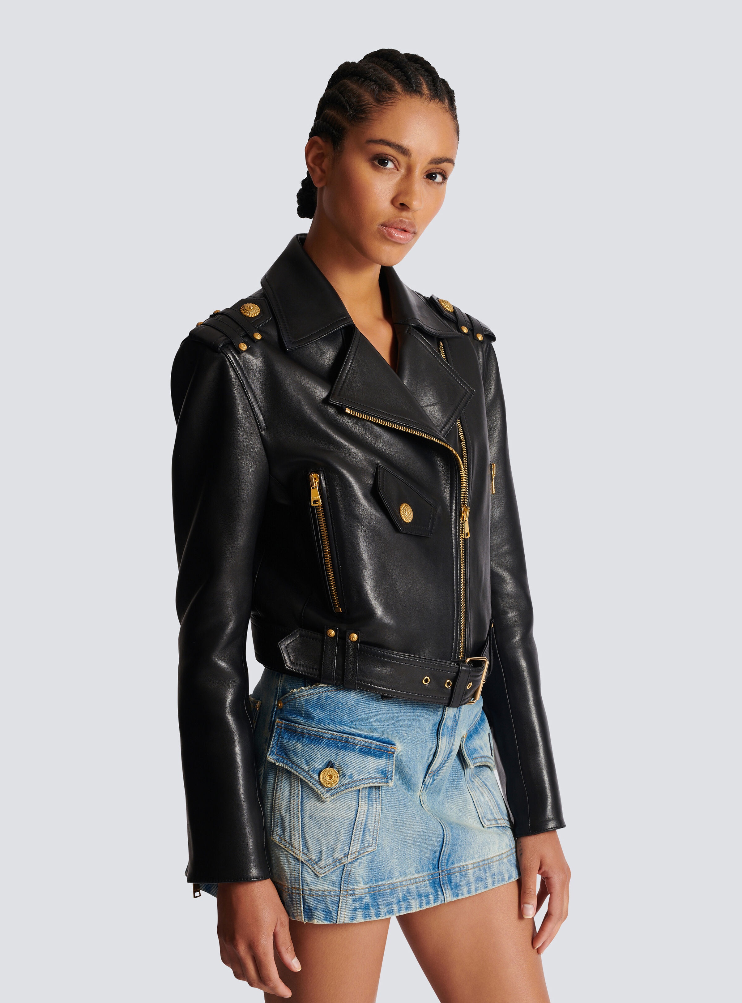 Zipped leather biker jacket - 6