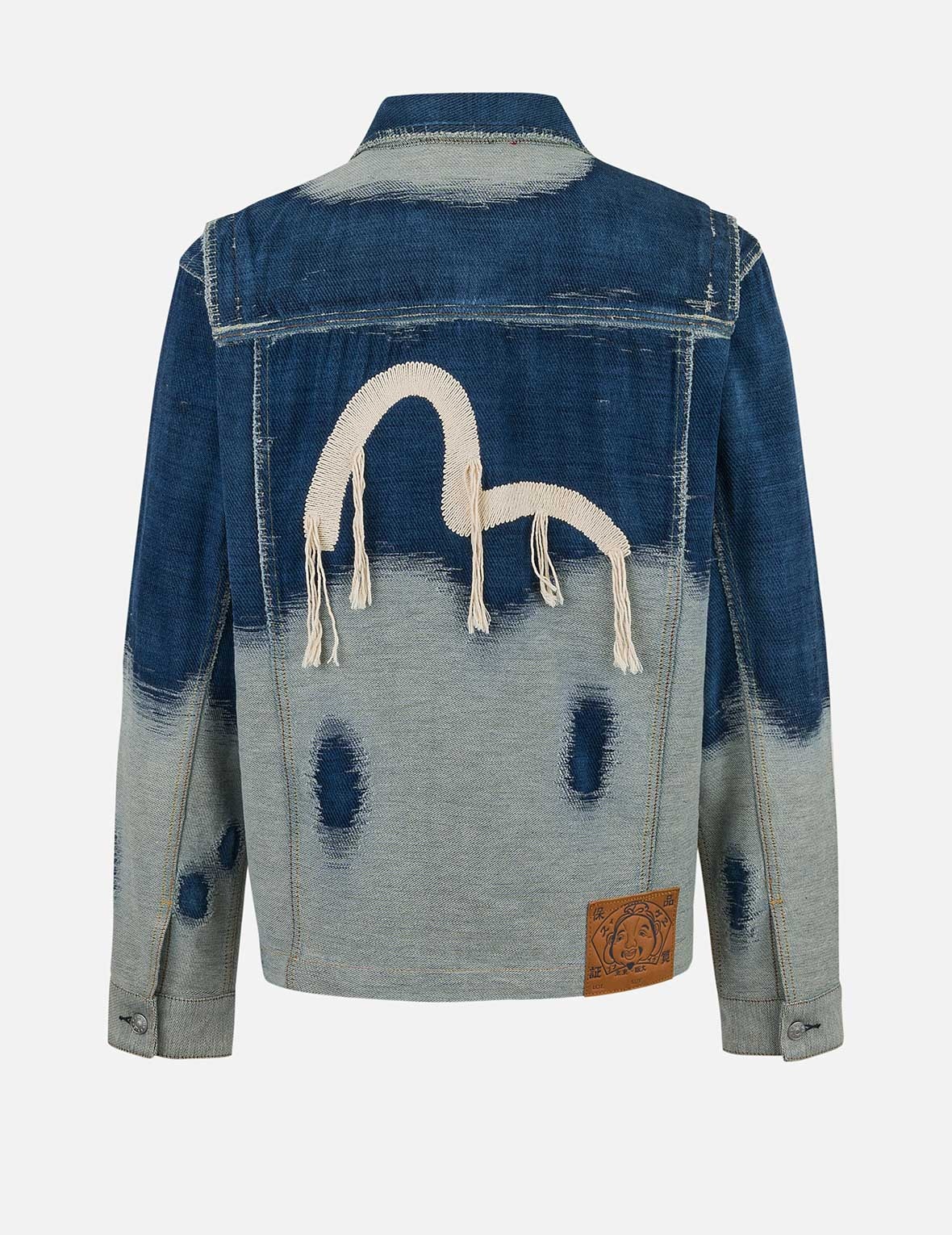 Distressed Logo and Seagull Embroidery Relax Fit Denim Jacket - 12