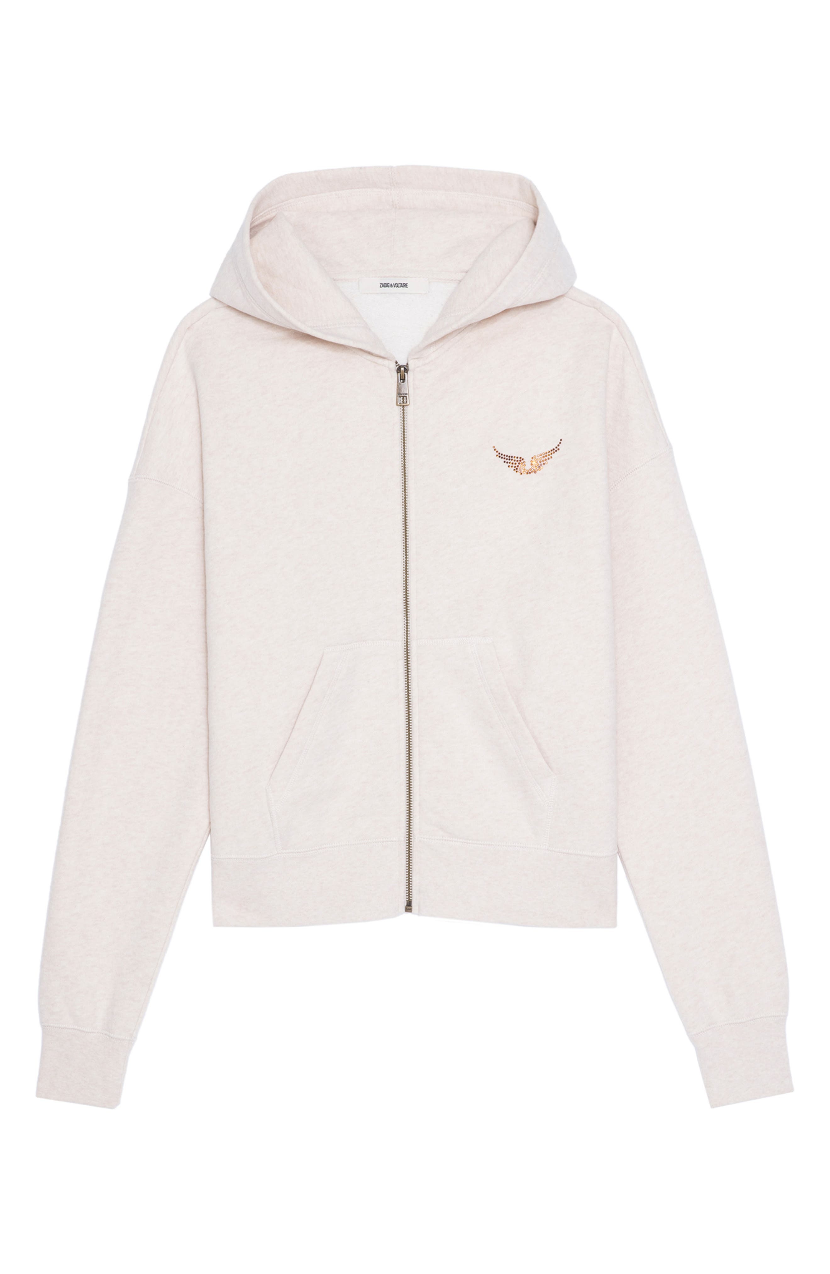 Zadig & Voltaire Mia Strass Front Zip Hoodie in Light Sugar at Nordstrom - 5