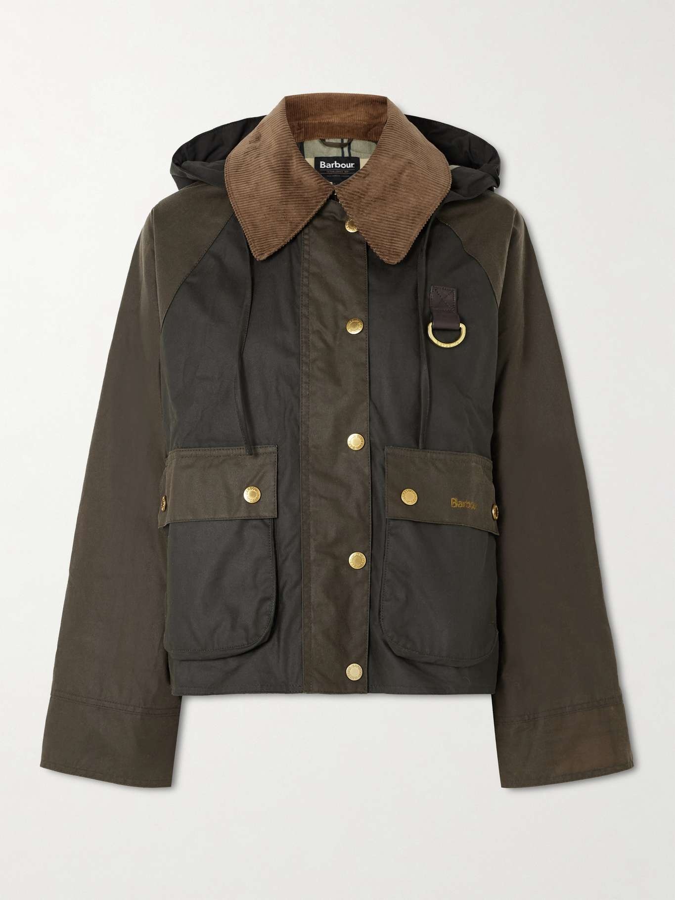 Reighton Spey hooded corduroy-trimmed waxed-cotton jacket Brown - 1