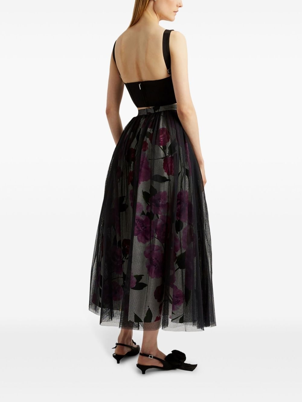 tulle-overlay floral-print midi skirt - 4