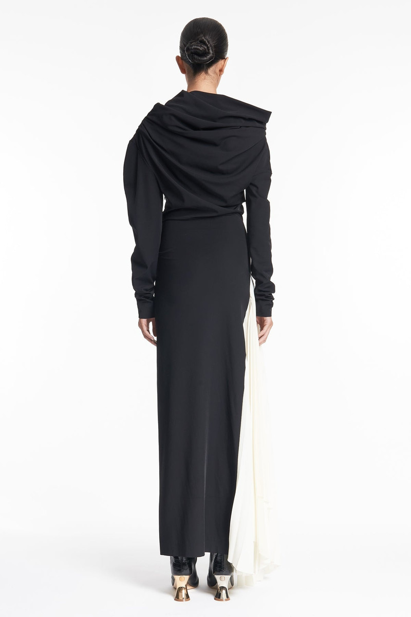 ASYMMETRIC MAXI DRESS BLACK IVORY 3