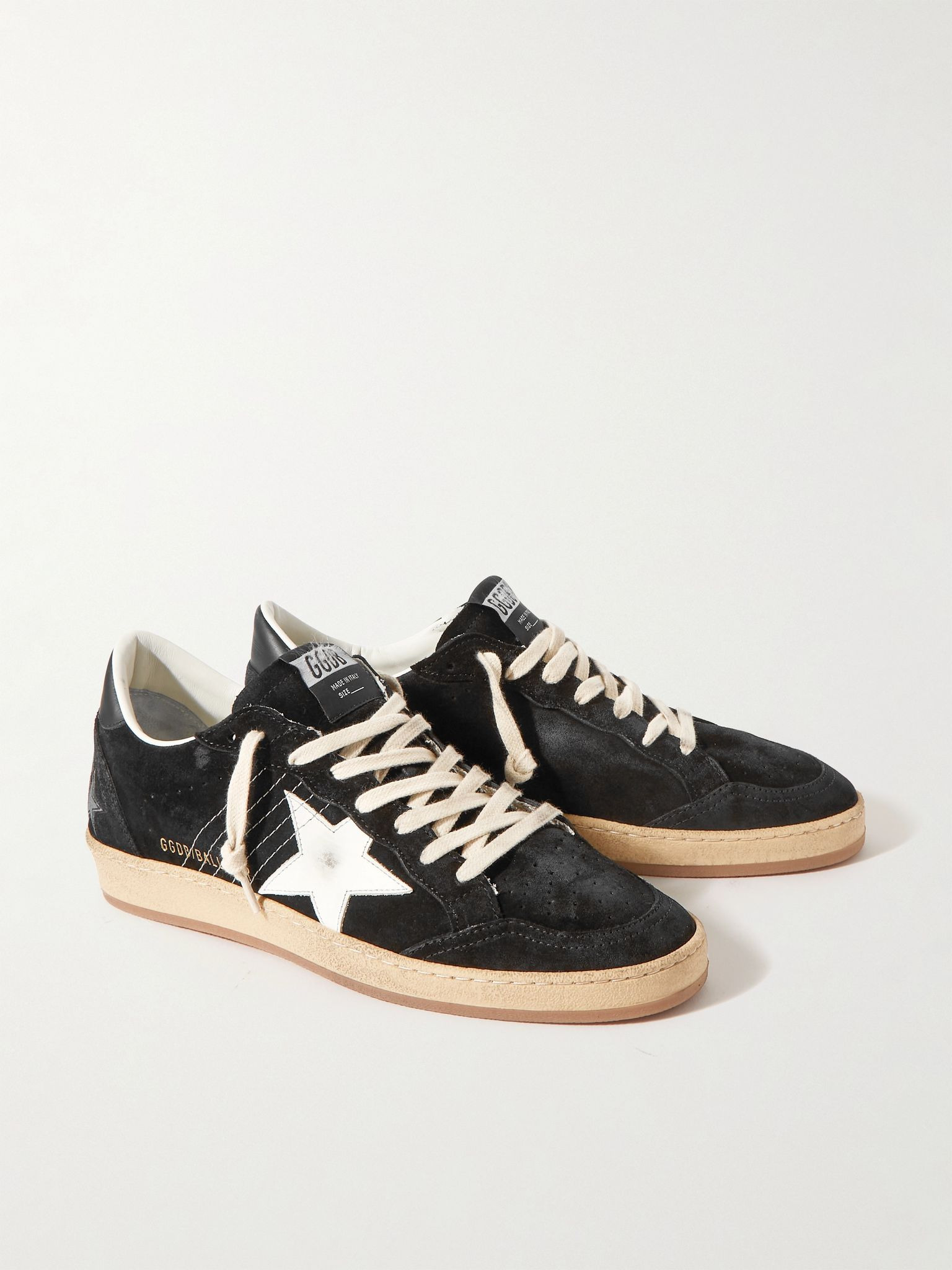 Ball Star Distressed Suede and Leather Sneakers Black - 4
