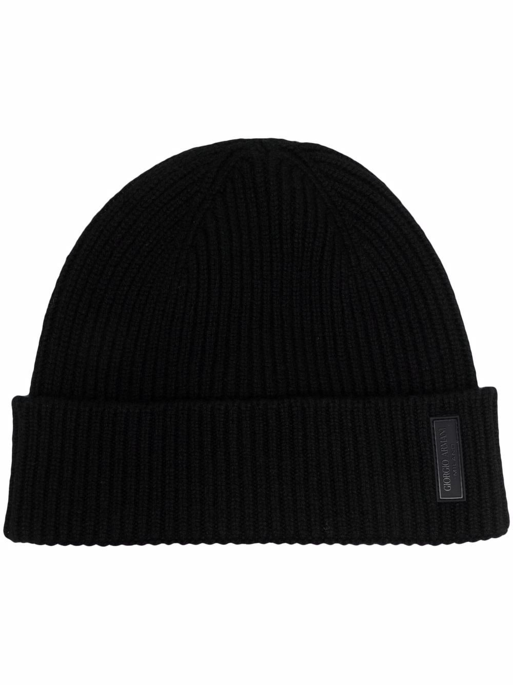 logo-patch cashmere-knit beanie - 1