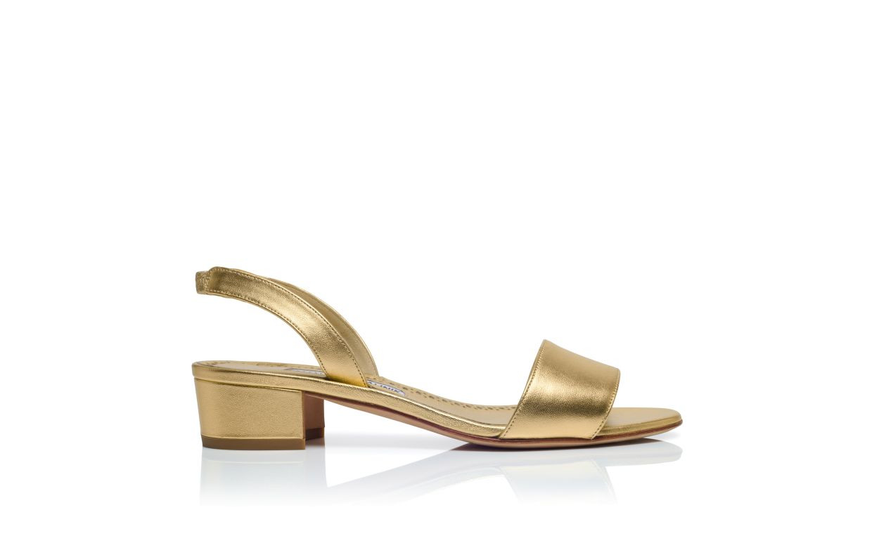 Gold Nappa Leather Slingback Sandals - 3