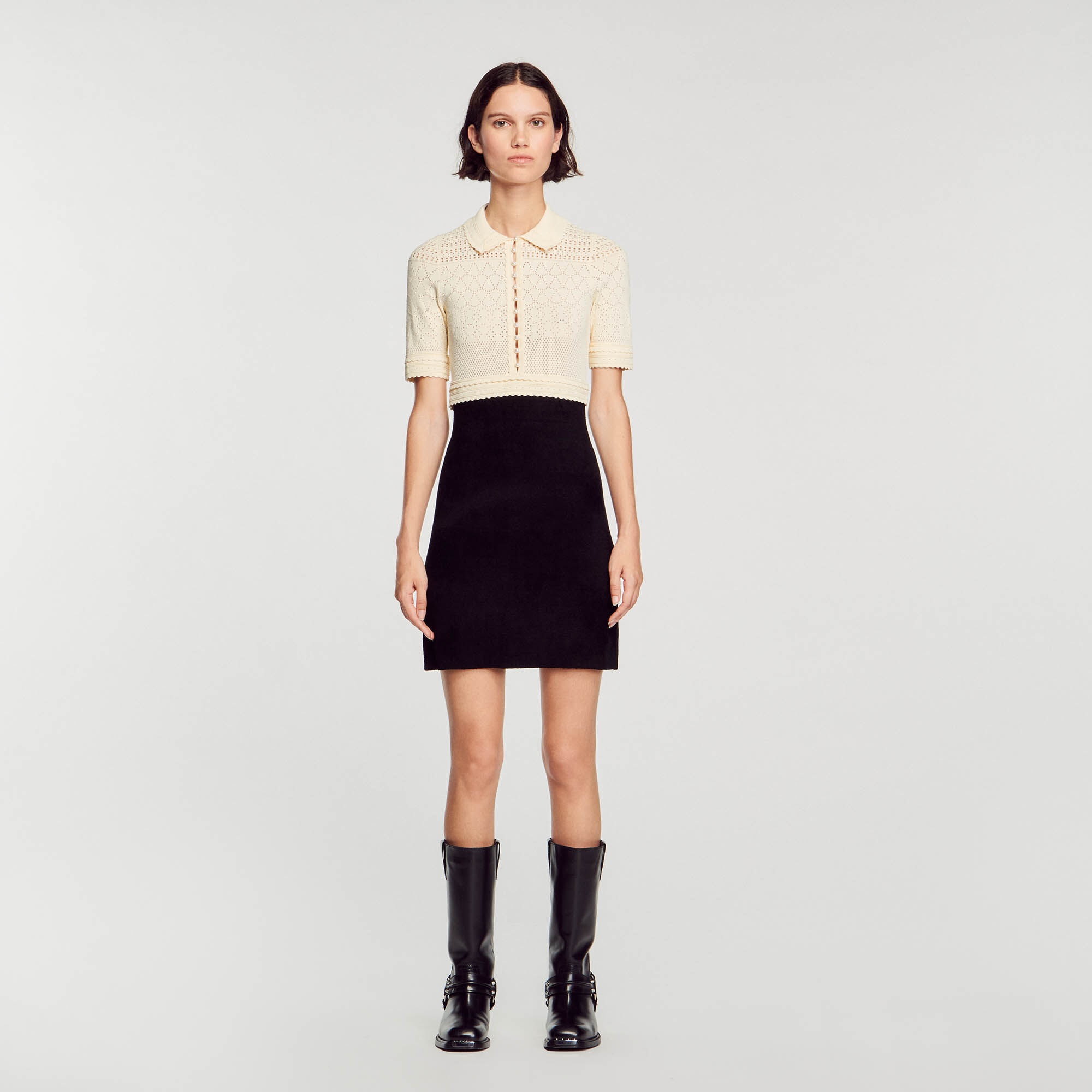 SHORT TWO-TONE KNIT DRESS - 3