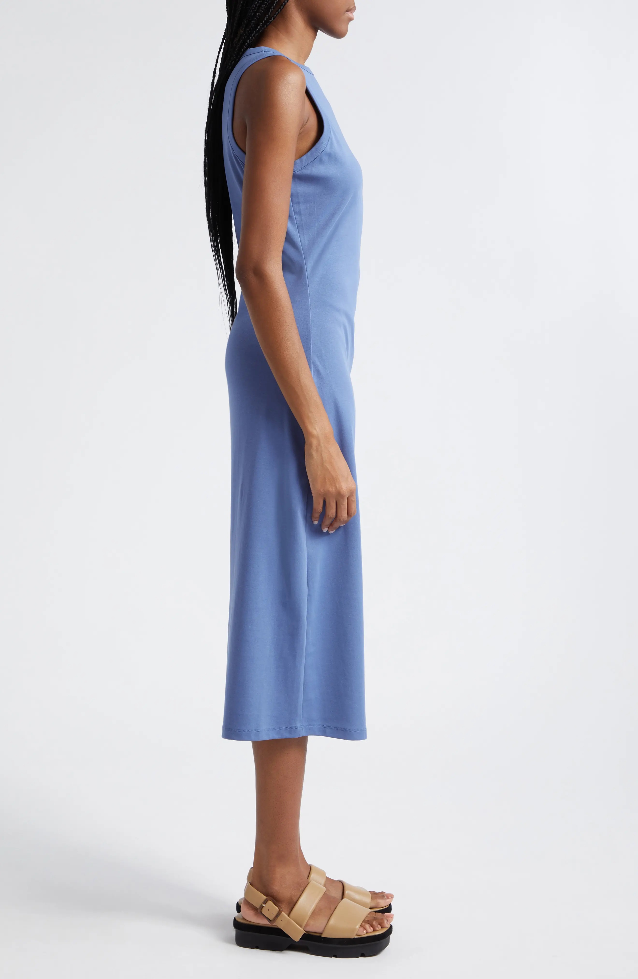 Side Drape Stretch Cotton Midi Dress - 3